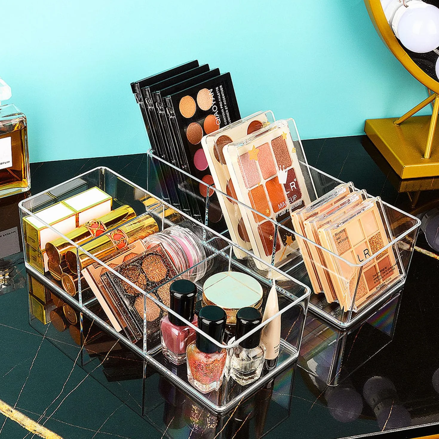 JessLab Set de 4 Organizadores de Cajón Acrílicos Transparentes Apilables para Maquillaje y Joyería