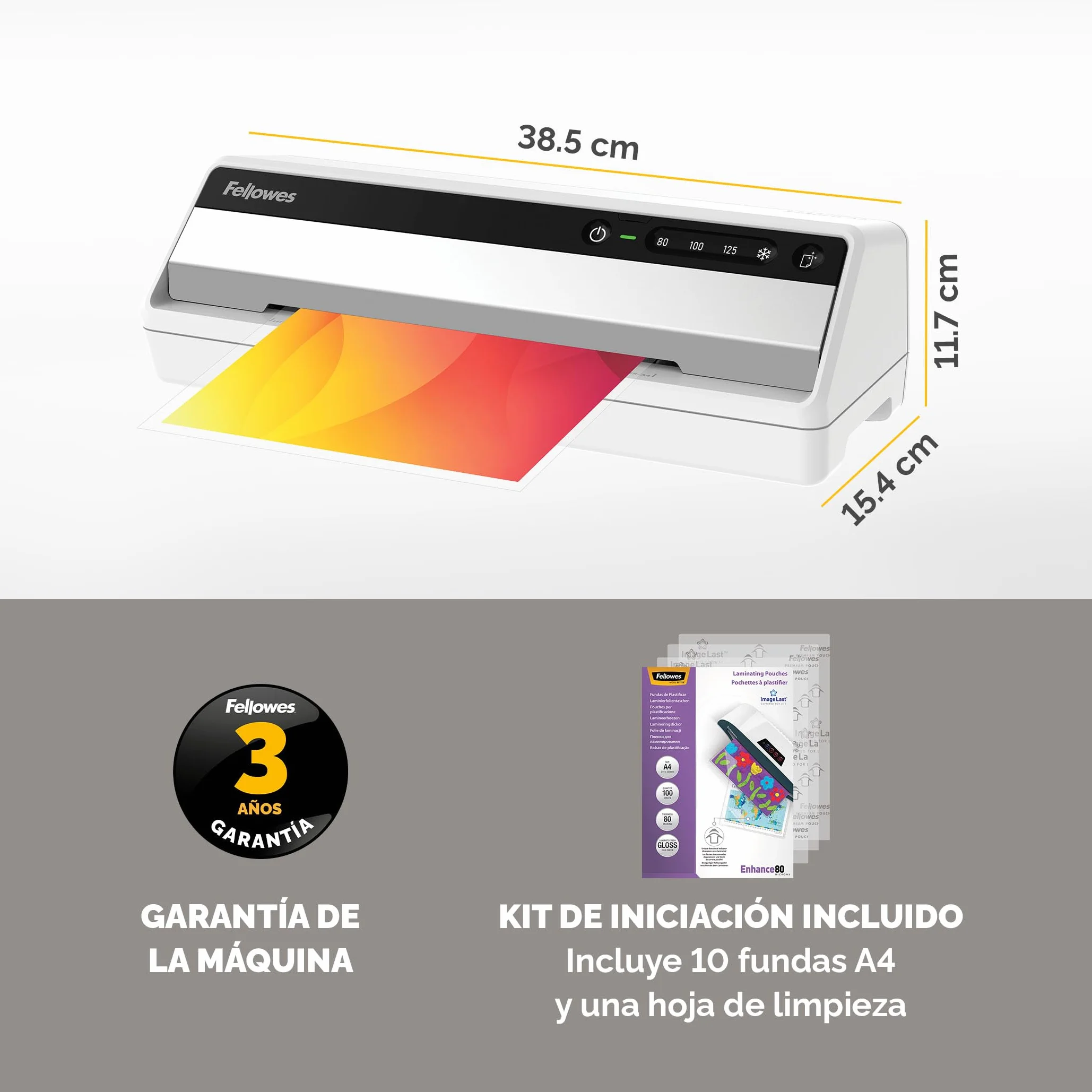 Fellowes Plastificadora Saturn A4 InstaHeat 60 segundos 80/100/125 micras Incluye 10 fundas