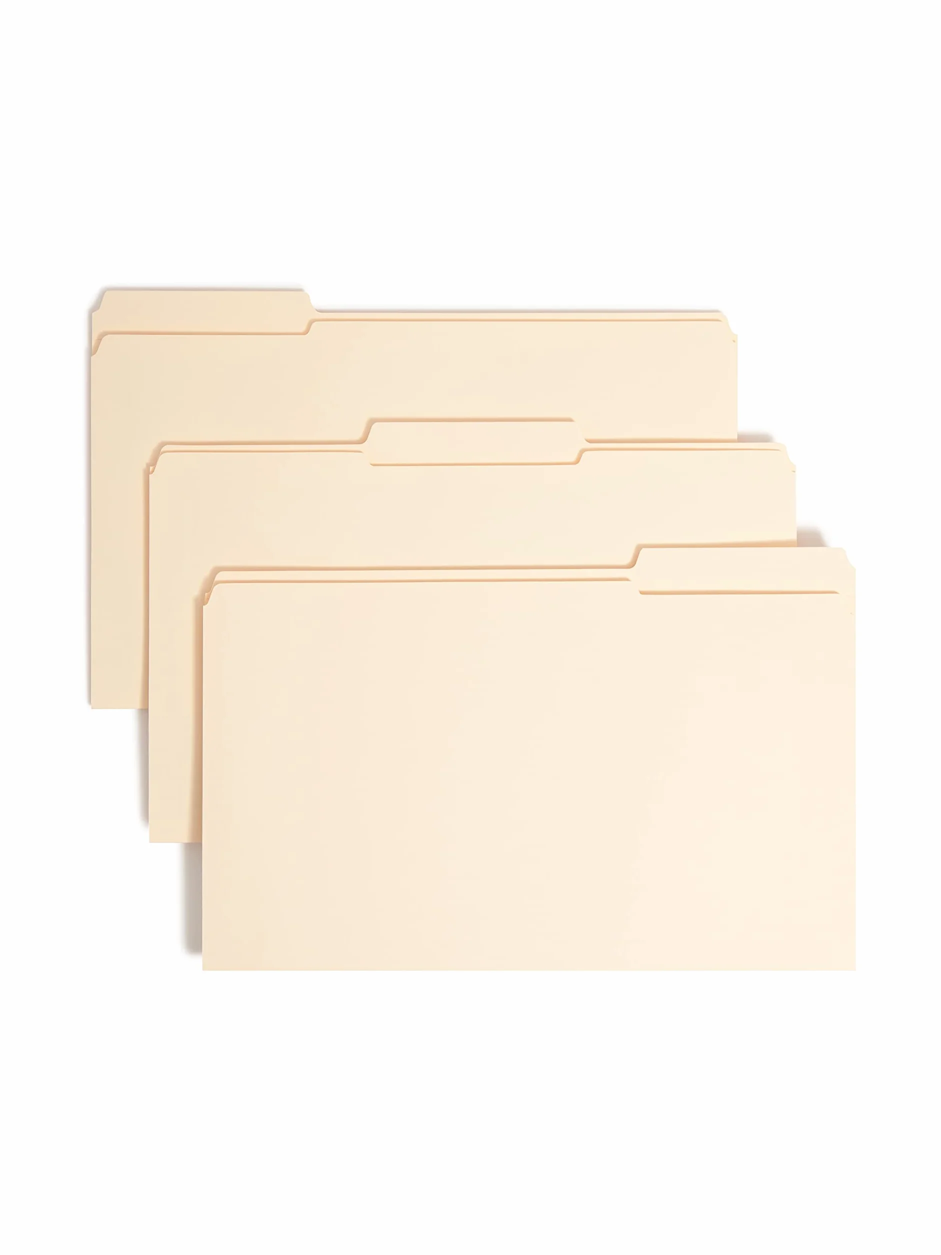 Folders, One Fastener, 1/3 Cut Assorted, Top Tab, Legal, Manila, 50/Box