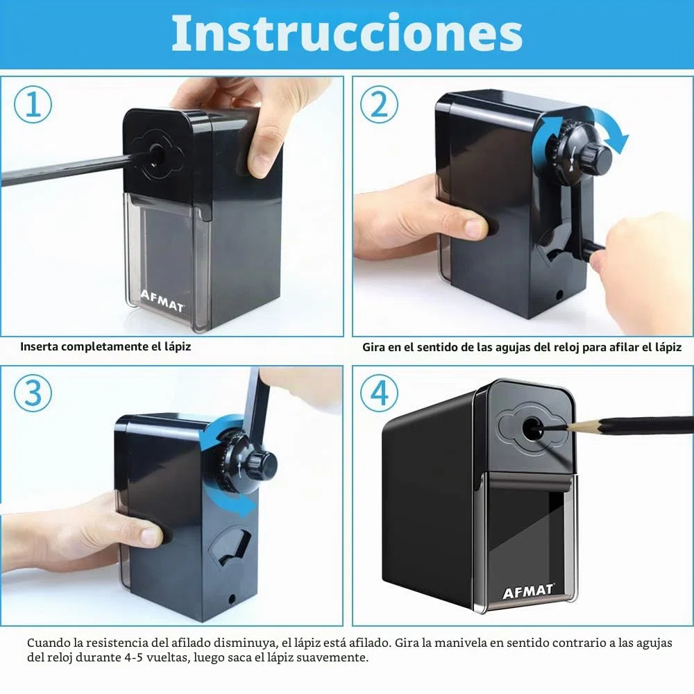 AFMAT, Sacapuntas de punta larga, puntas largas 8-20 mm, afilado ajustable y autorroscante, sacapuntas para artistas, manual, para carbón, arte, dibujo, bocetos, lápices de colores
