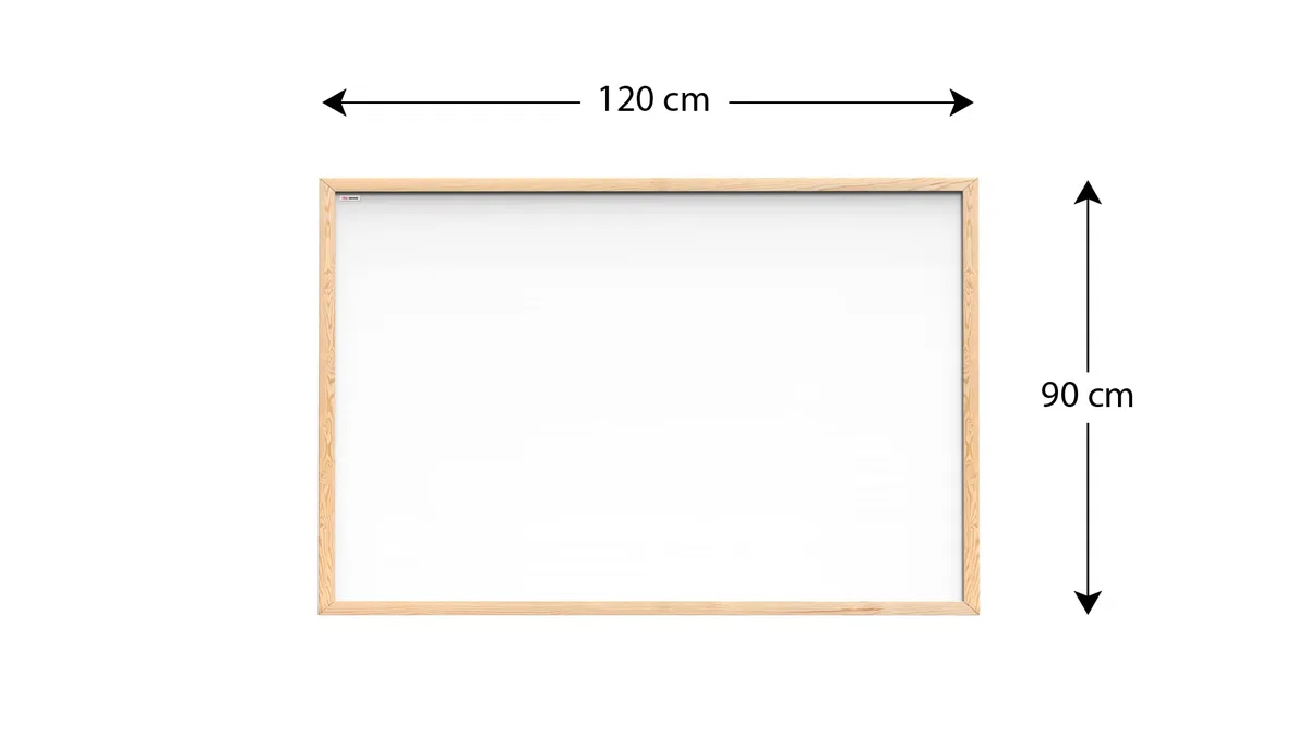 ALLboards Marco de madera natural de pizarra magnética | Superficie lacada y de borrado en seco [Superficie Blanca - Madera Natural Cornisa-120x90cm]