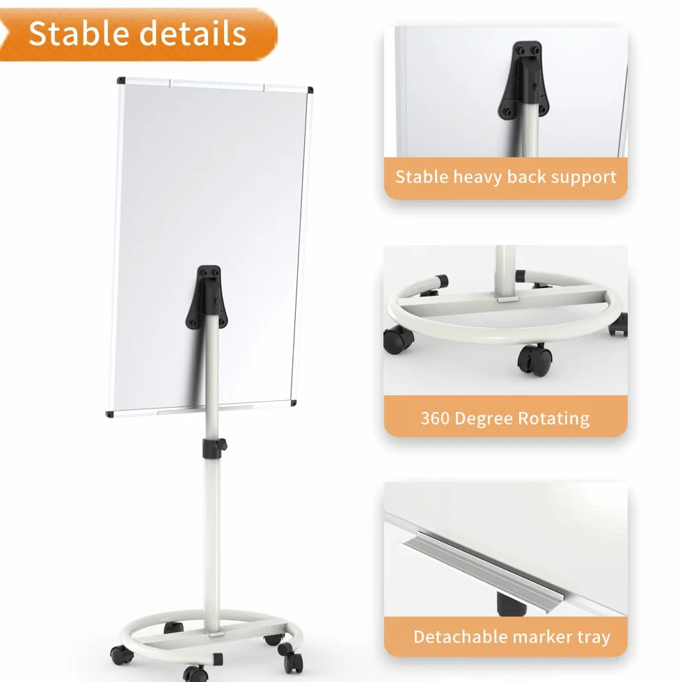VIZ-PRO Pizarra blanca móvil magnética 90x60 cm, portátil con bandeja y caballete, altura ajustable
