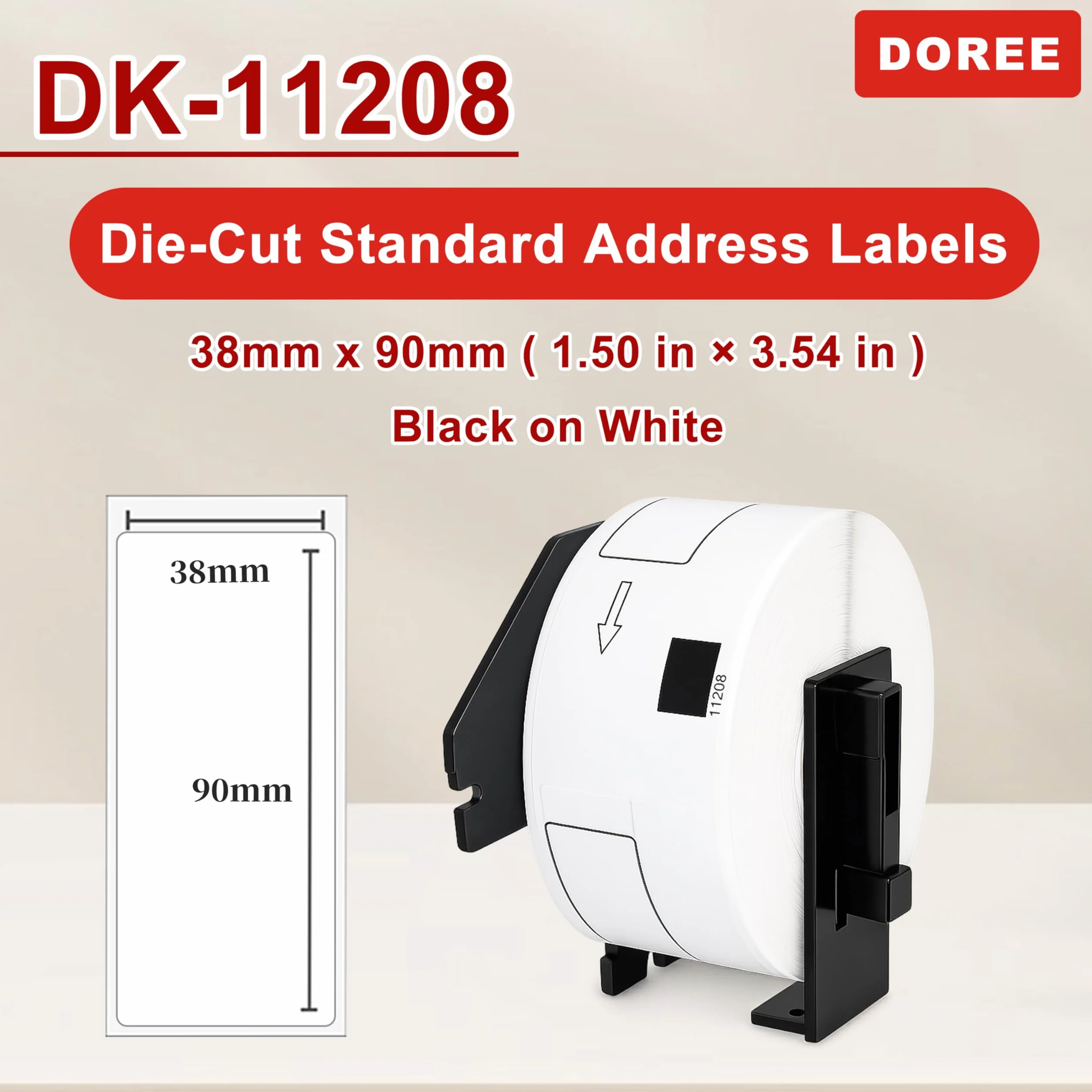 DOREE 10 Rotoli Compatibili con Brother DK-11208 Etichette per indirizzi, 38 x 90mm,Negro sobre blanco, 400 Etichette/Rotolo Per stampanti Brother QL-500,QL-570,QL-700,QL-800,QL-1050,QL-1100