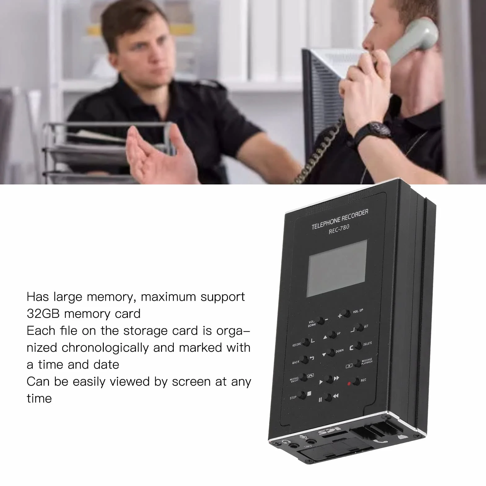 Yunseity Grabadora Telefónica, con Almacenamiento Integrado de 32 GB, Mini Dispositivo Automático de Grabación Telefónica, para Líneas Analógicas/IP/Digitales