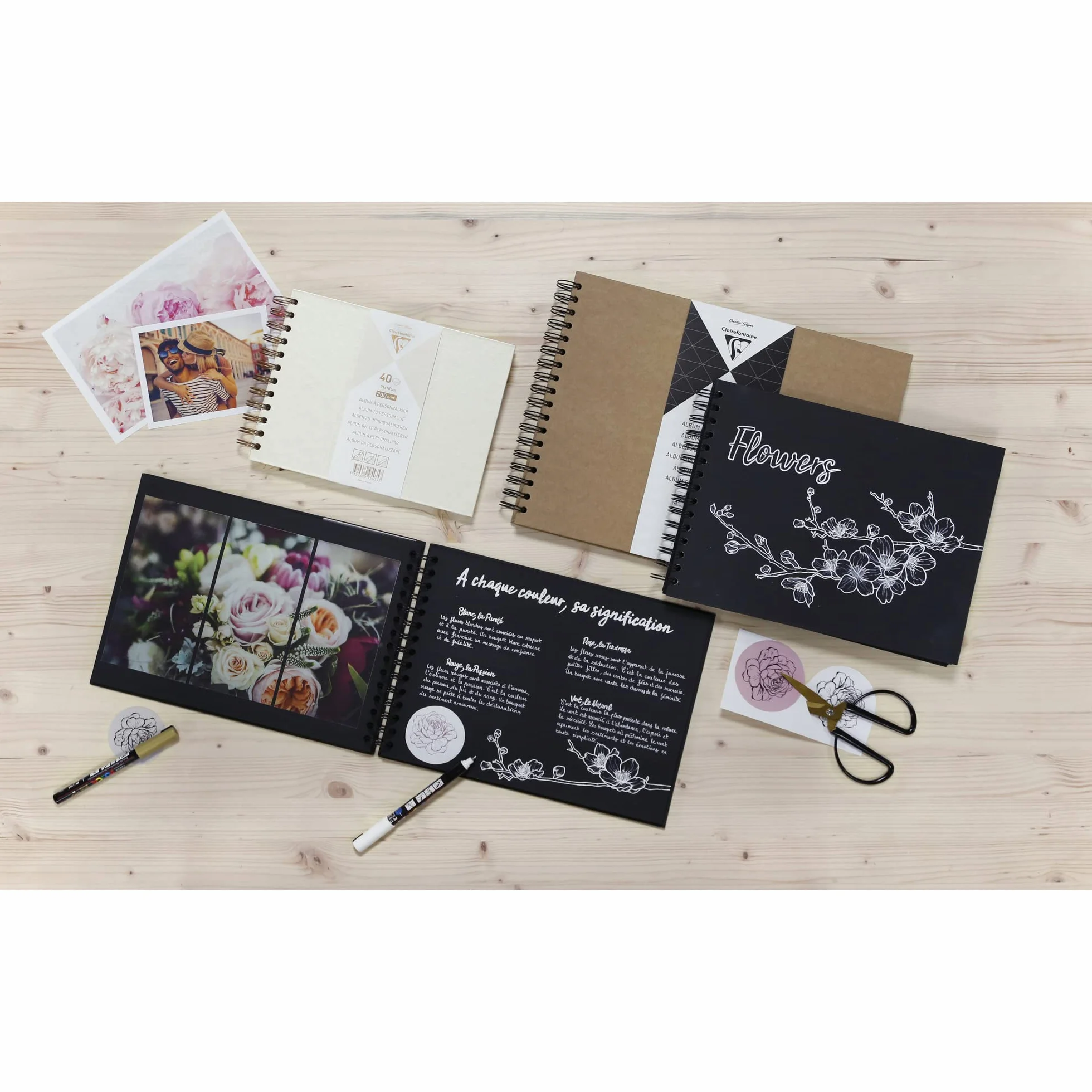 Clairefontaine 95433C - Álbum de espiral Diy 40 hojas blancas 32 x 24 cm, 200 g, tapa dura marfil irisado (Paquete de 2)