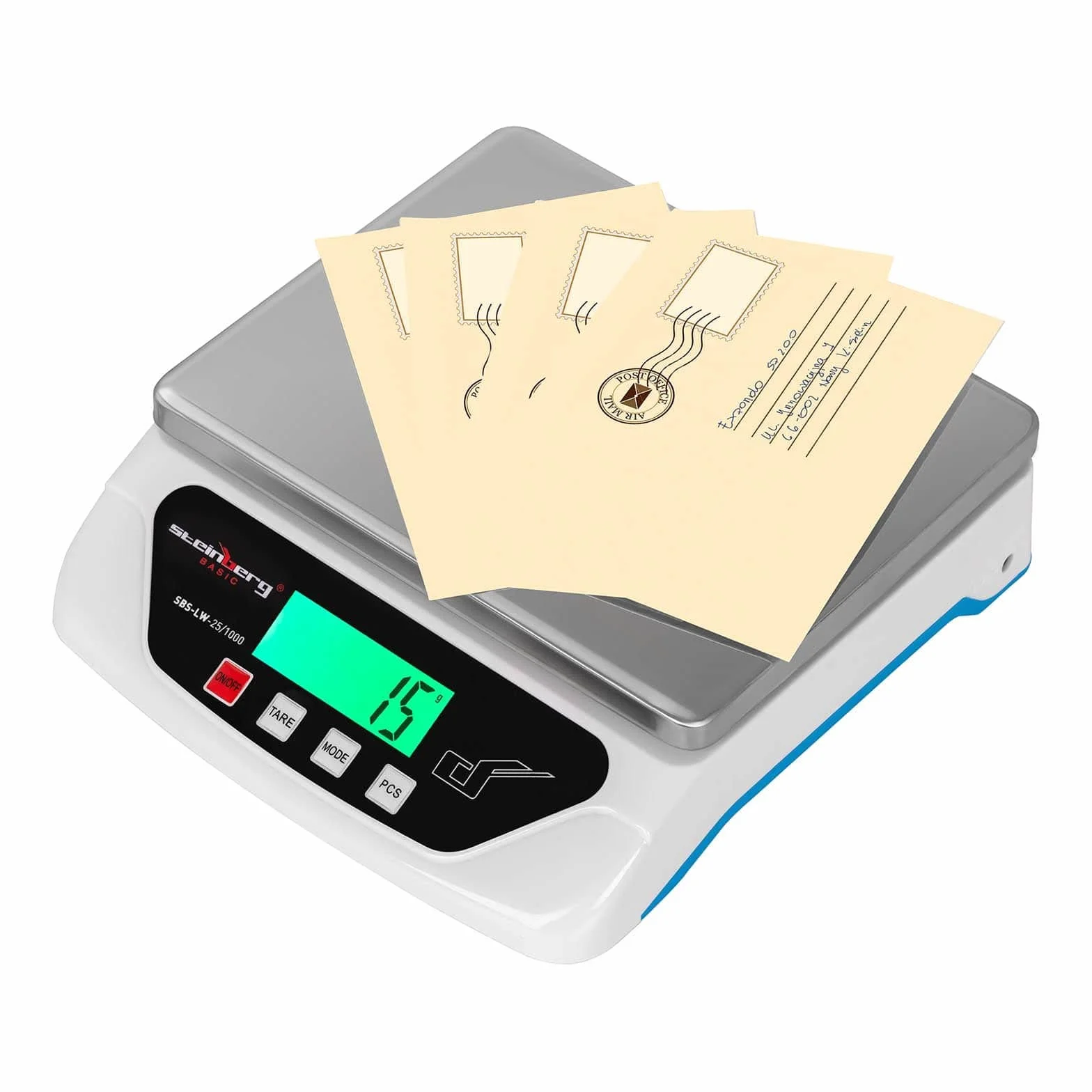 Steinberg Systems Báscula Para Paquetería Digital Balanza Pesacartas SBS-LW-25/1000 (6 g - 25 kg, Precisión de 1 g, Superficie de pesaje de 21,5 x 17,5 cm)