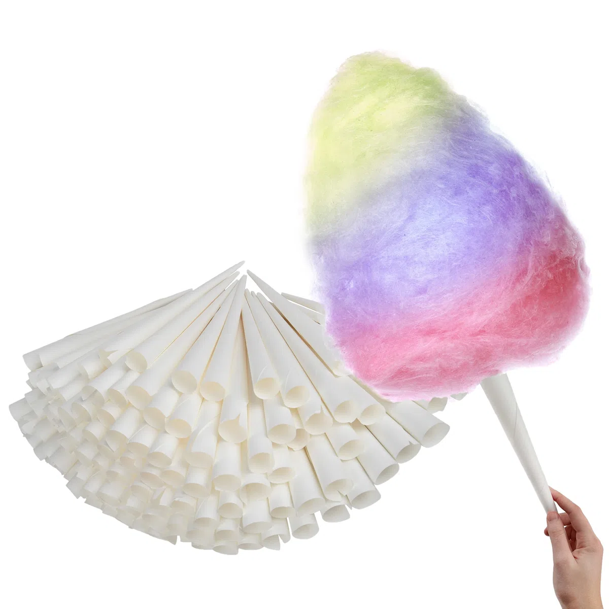 Conos de caramelo de algodón (paquete de 100) – Bastones de algodón blanco – Cono de caramelo de algodón de papel Kraft – Suministros de caramelo de algodón para hilo de azúcar – Conos para