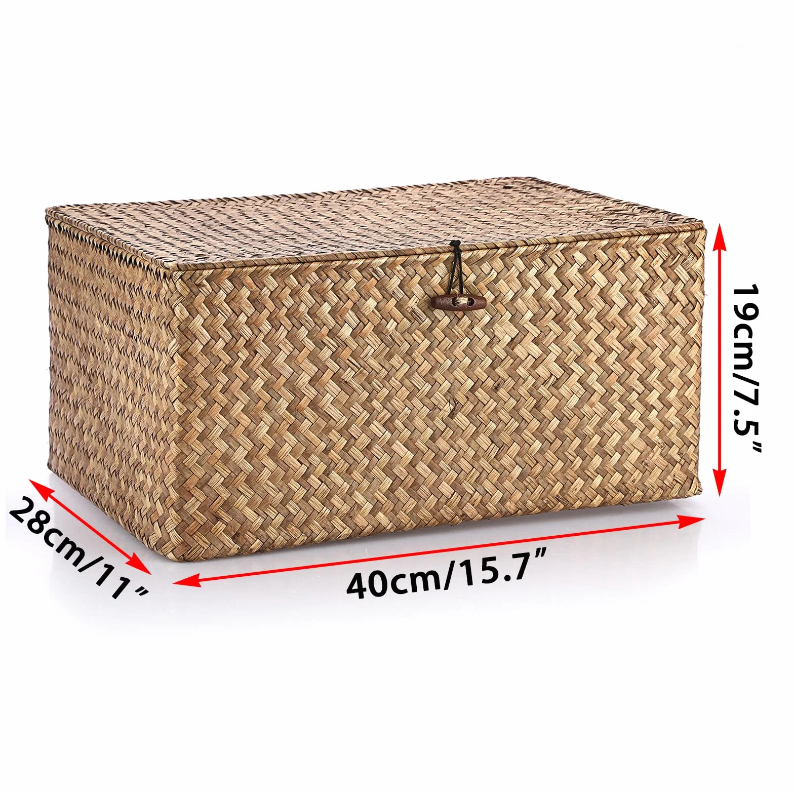 IGNPION - Cesta de almacenamiento de mimbre con tapa, cesta de escritorio de mimbre trenzado, rectangular, organizador de baño, caja decorativa para debajo de los estantes de la sala de estar, cesta