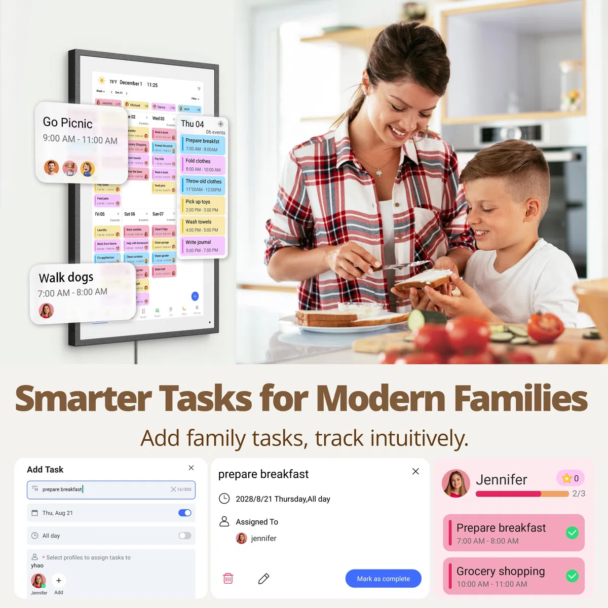 Calendario digital de pared de 15.6 pulgadas, pantalla táctil interactiva, calendario electrónico y concentrador familiar inteligente con sincronización entre dispositivos, recordatorios de horarios
