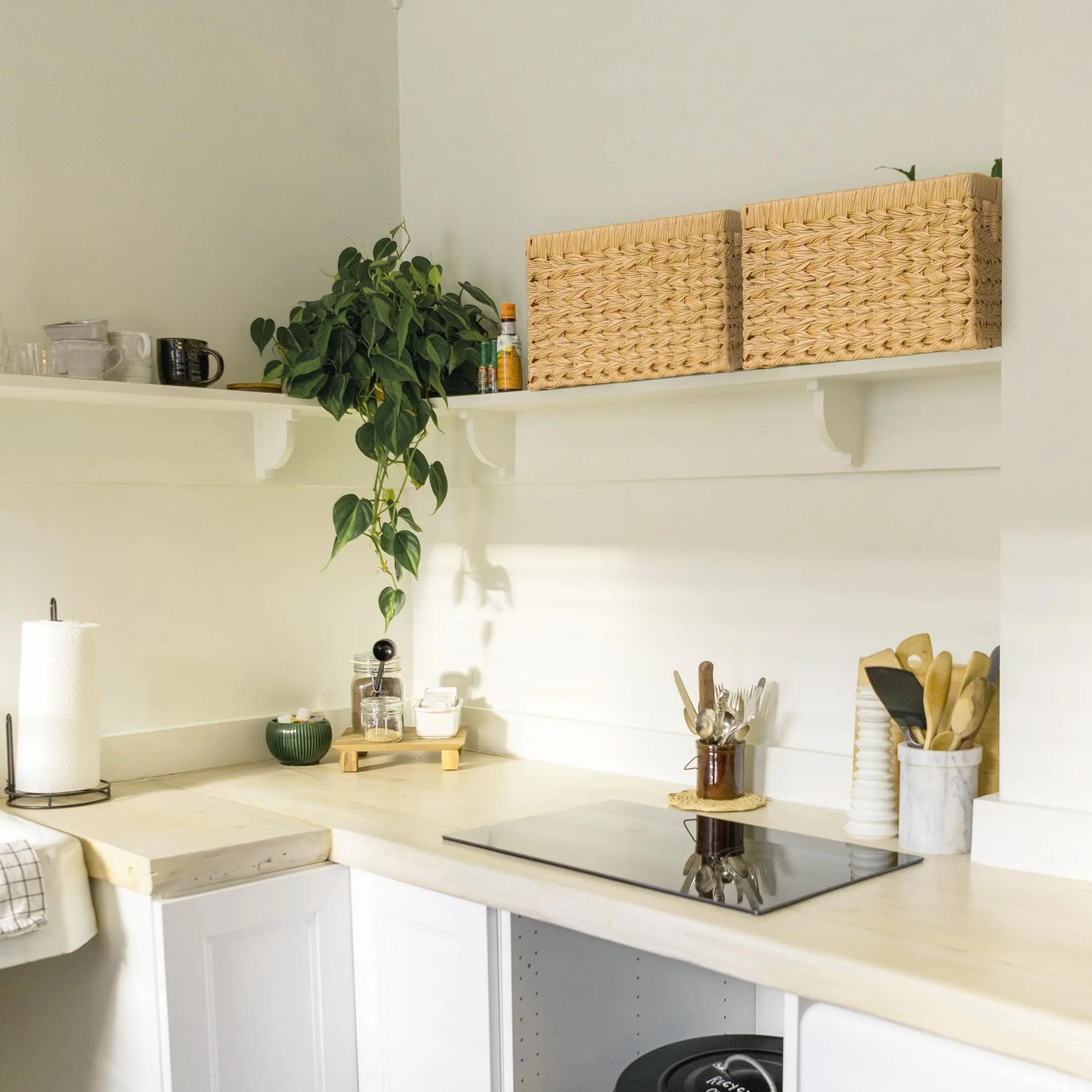 GRANNY SAYS Cestas de almacenamiento de mimbre, cestas tejidas para estantes, cestas de baño impermeables para organizar, cestas de mimbre con asas, naturaleza, paquete de 2