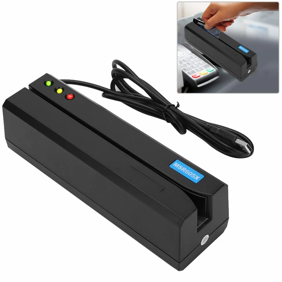 MSR605X Lector de Tarjetas con Banda Magnética, Indicador LED y Zumbador para Lectura de Estado de Escritura, Manual de Alta Velocidad, 3 Pistas Compatibles con ISO ANSI DIN