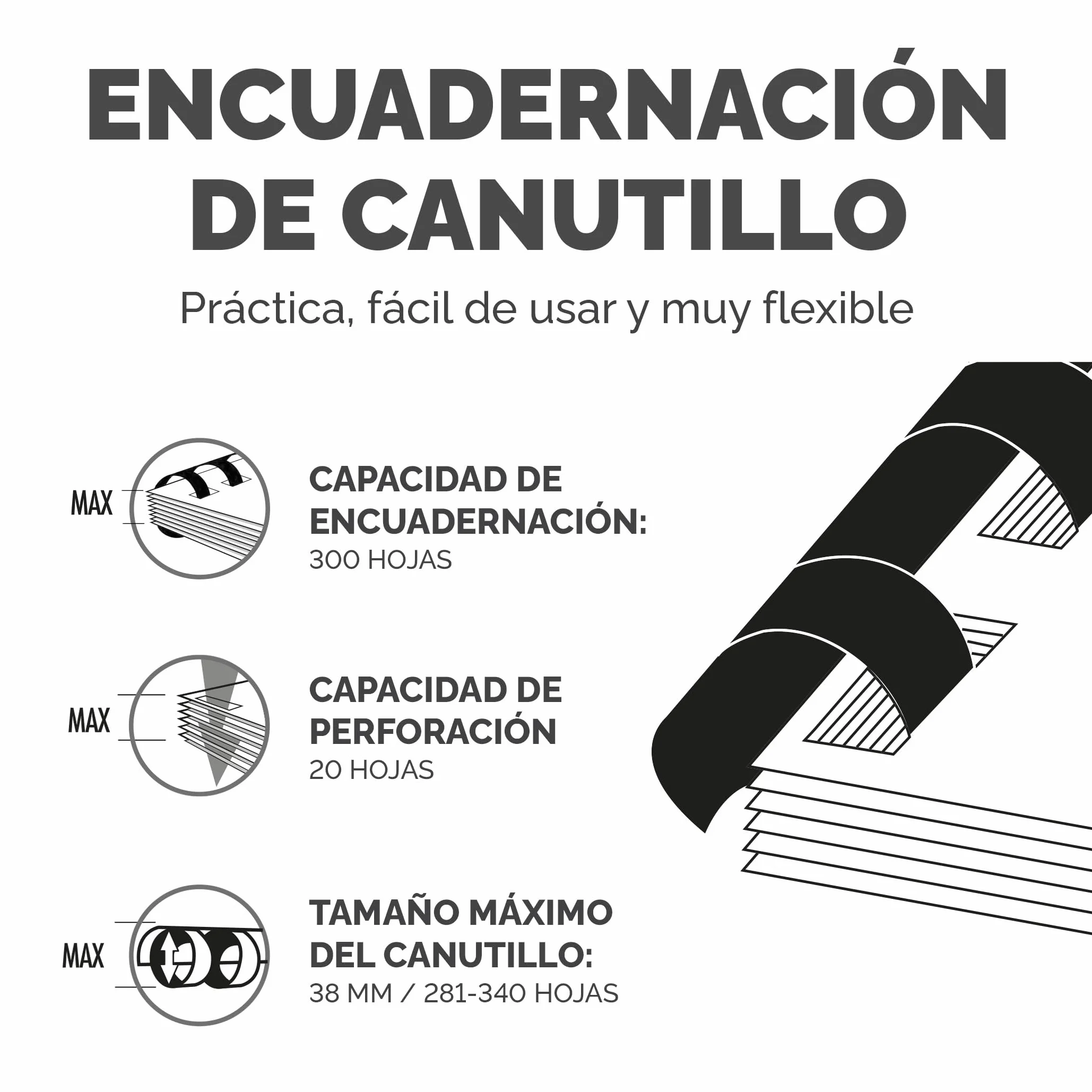 Fellowes Pulsar+ Encuadernadora manual A4, perfora 20 hojas, encuaderna hasta 300 con canutillo plástico, incluye 10 portadas. Ideal para casa o pequeña oficina