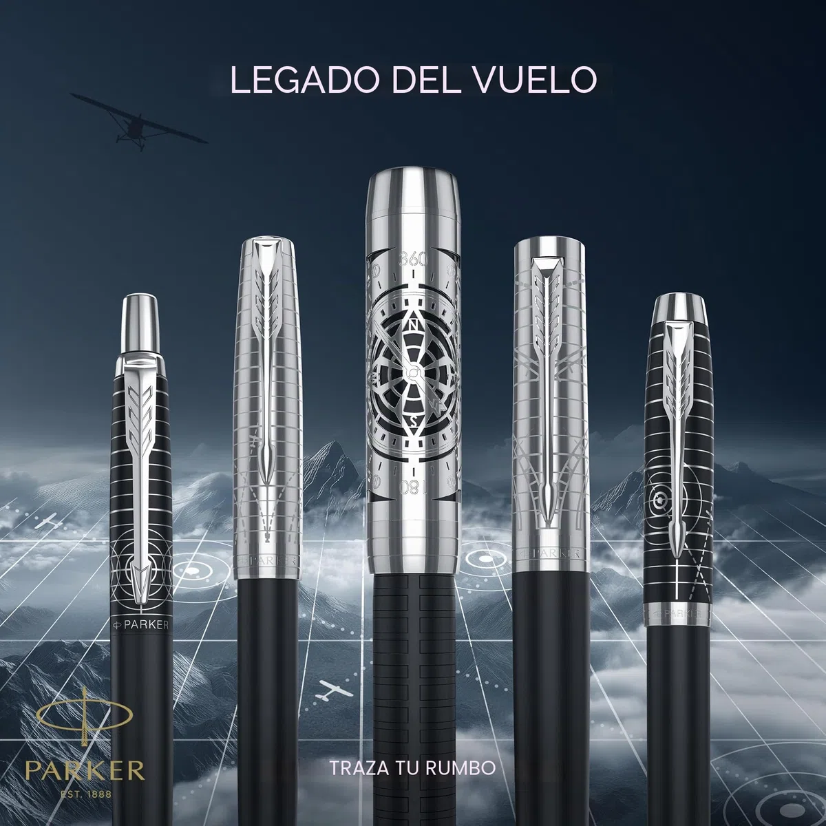Parker IM Premium Pluma estilográfica | Colección Legacy of Flight | Acabado cromado | Plumín fino | Tinta azul | Caja de regalo