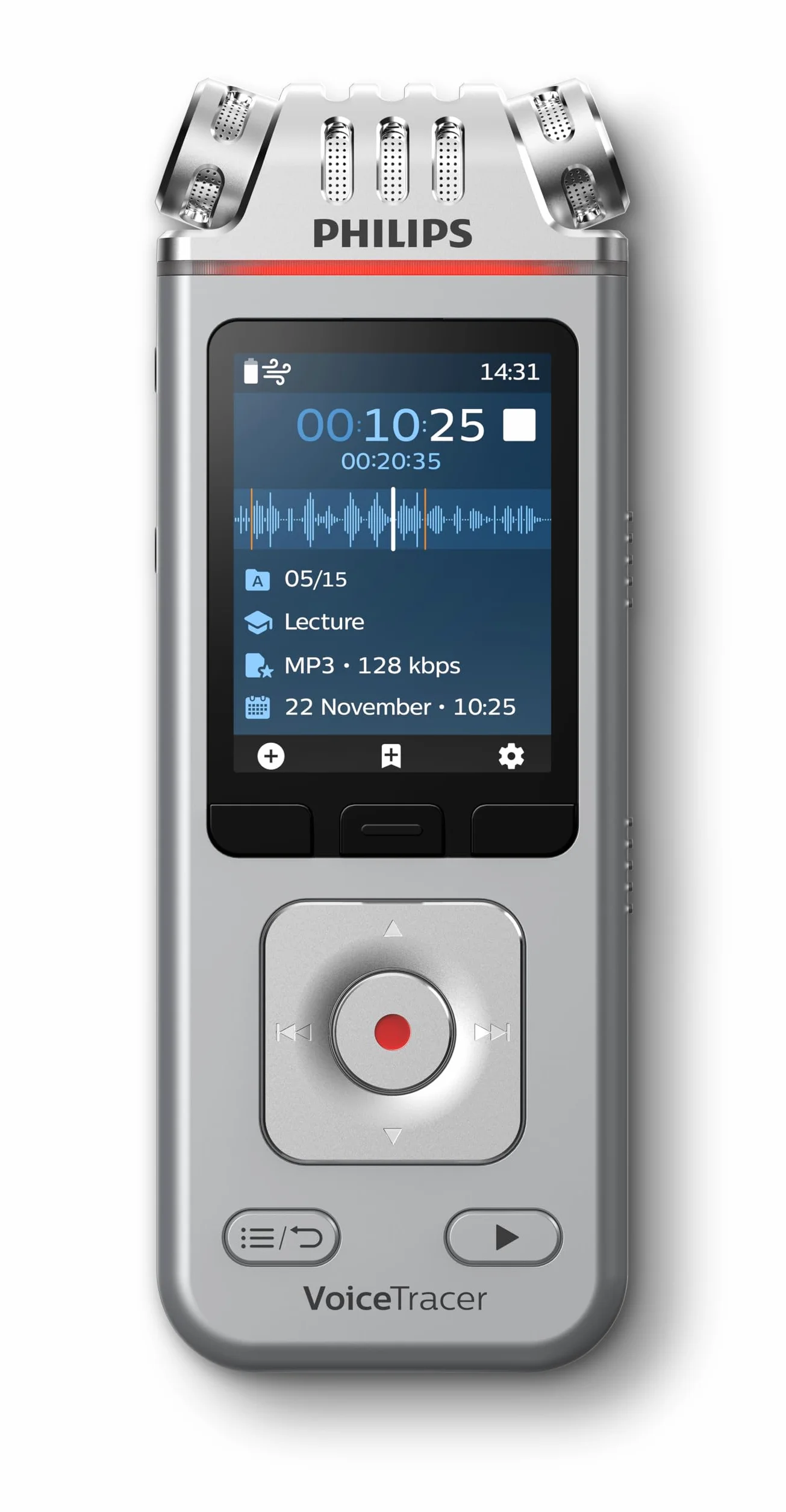 Philips DVT4115 Digital Voice Tracer, grabadora de Voz, 8 GB, 36h de grabación, estéreo, Incluye Licencia de Prueba de reconocimiento de Voz