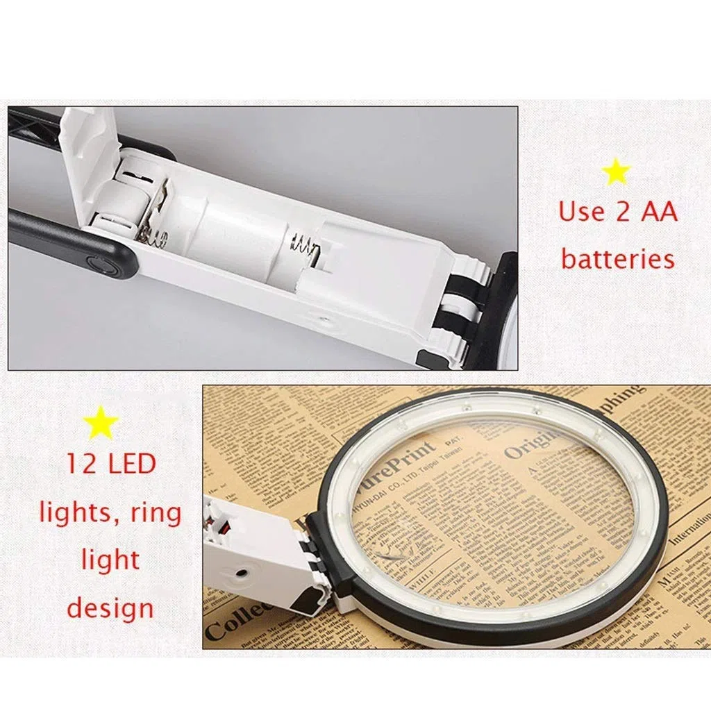 Lupa de mano, con luz LED, plegable, con lupa iluminada