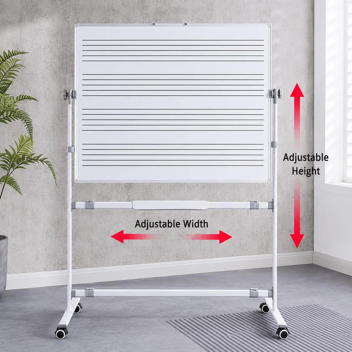 Pizarra blanca magnética de doble cara con ruedas, paquete de 2, 90 x 120 cm, pizarra portátil de borrado en seco para escuela, hogar y práctica musical