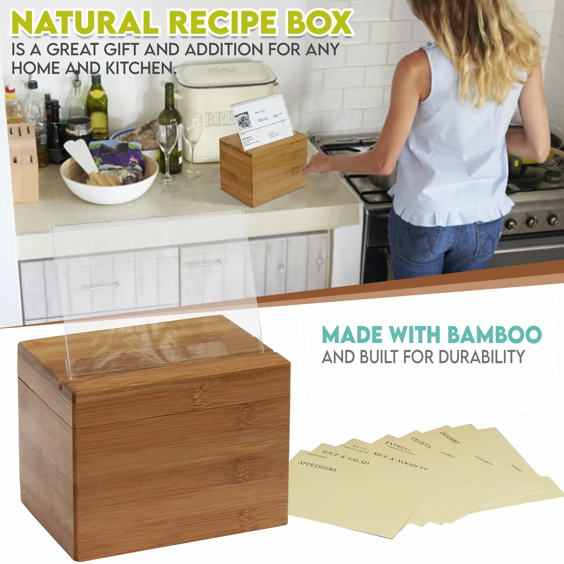 Oceanstar - Caja de bambú para Recetas con Divisor, Natural de Oceanstar