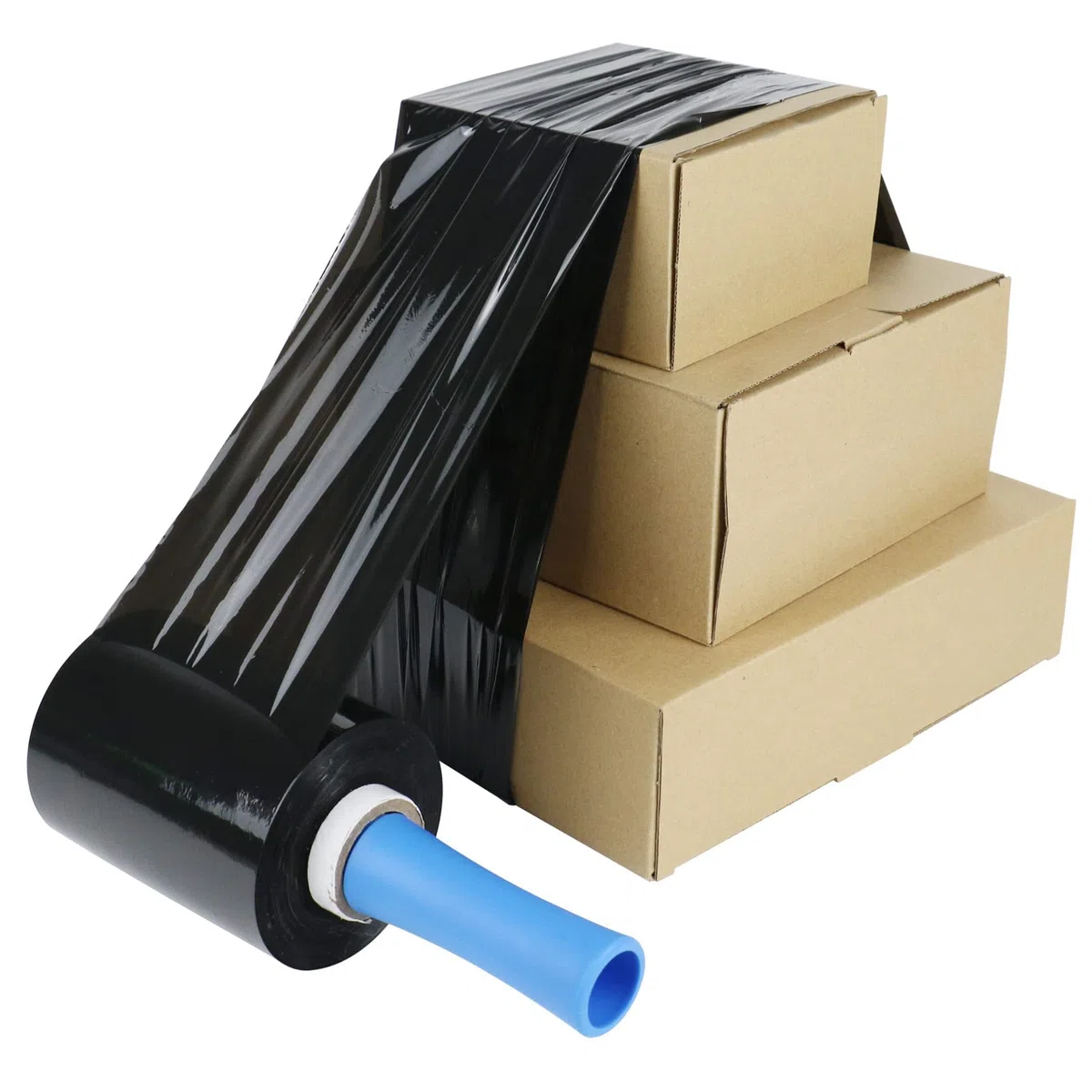 Paquete de 4 mini paletas estirables película retráctil negra con mango rodante de 20 mic* 130 mm* 305 m, prácticos rollos de recarga retráctil, proveedor de embalaje móvil de la industria-BOMEI PACK