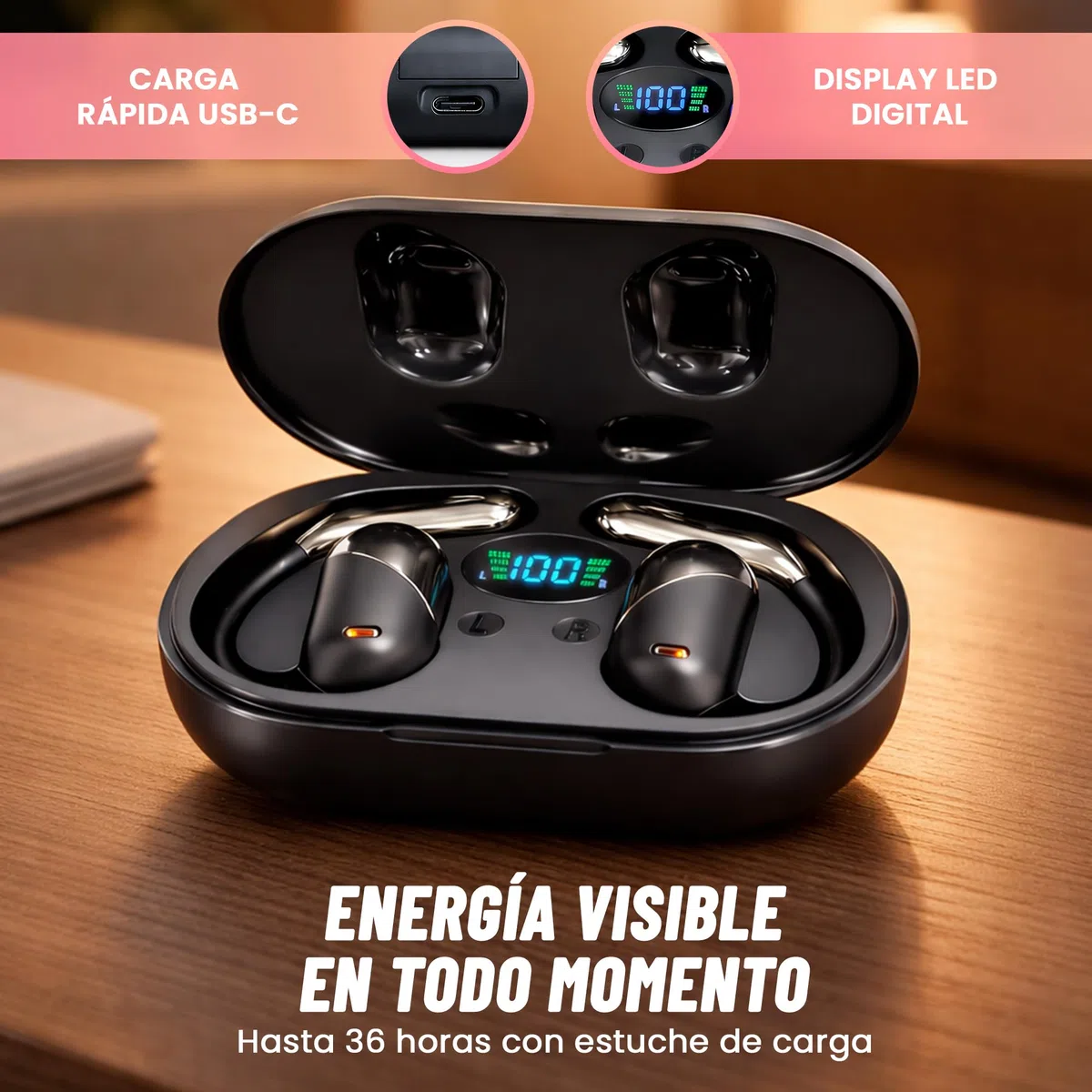 VIPA - Auriculares Traductor en Tiempo Real con IA - Traductor Instantáneo de Voz en 144 Idiomas - Dispositivo traductor de oído Abierto 3 en 1 con Estuche de Carga para Viajes/Negocios/Aprendizaje.