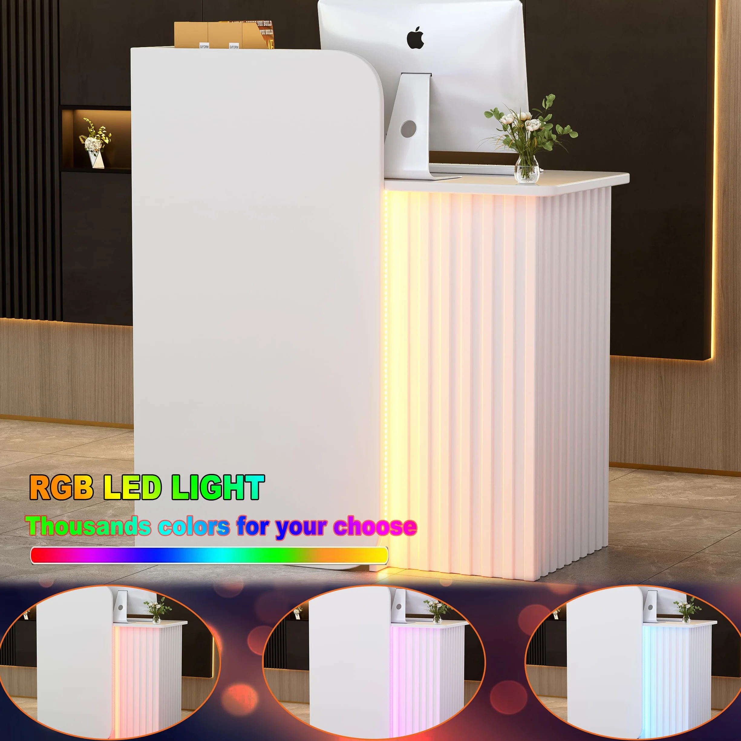 Mostrador de Recepción con Iluminación LED Moderno Escritorio Compacto Blanco 44x80x100 cm