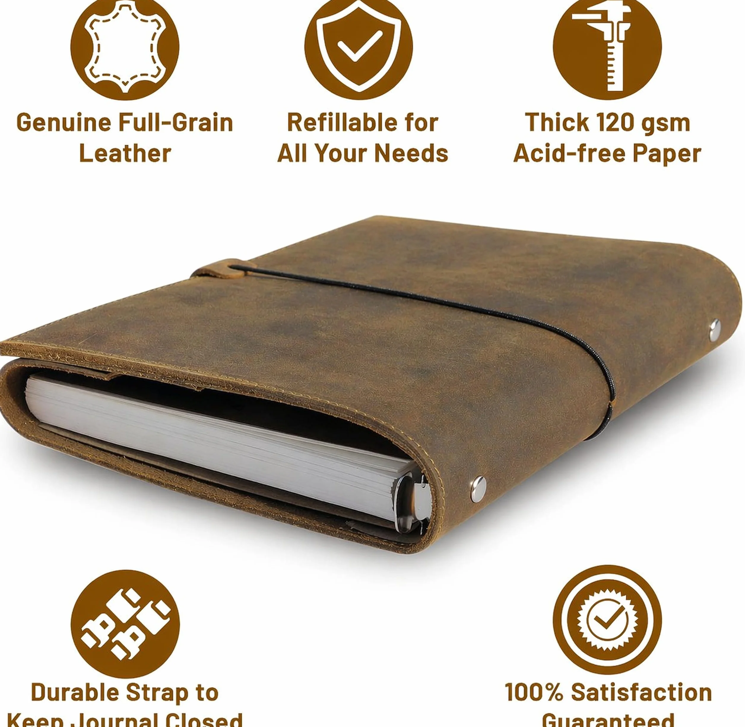 WANDERINGS Planificador A5 Cuero Carpeta - Diario Recargable 6 Anillas - Organizador Cuero Genuino Hecho a Mano Compatible Filofax