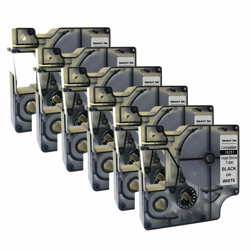 NEOUZA 18051 S0718260 Tubo termorretráctil compatible con cinta de etiquetas DYMO Rhino IND de 6 mm x 1,5 m (6 piezas)