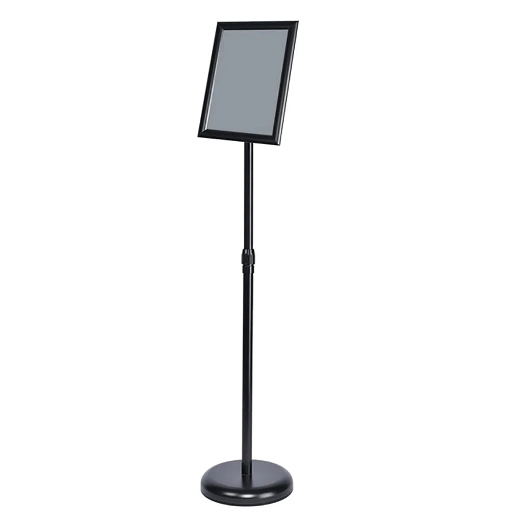 Soporte de acero inoxidable para letreros de menú, pedestal de exhibición A2 resistente con base redonda para restaurantes, eventos y señalización minorista