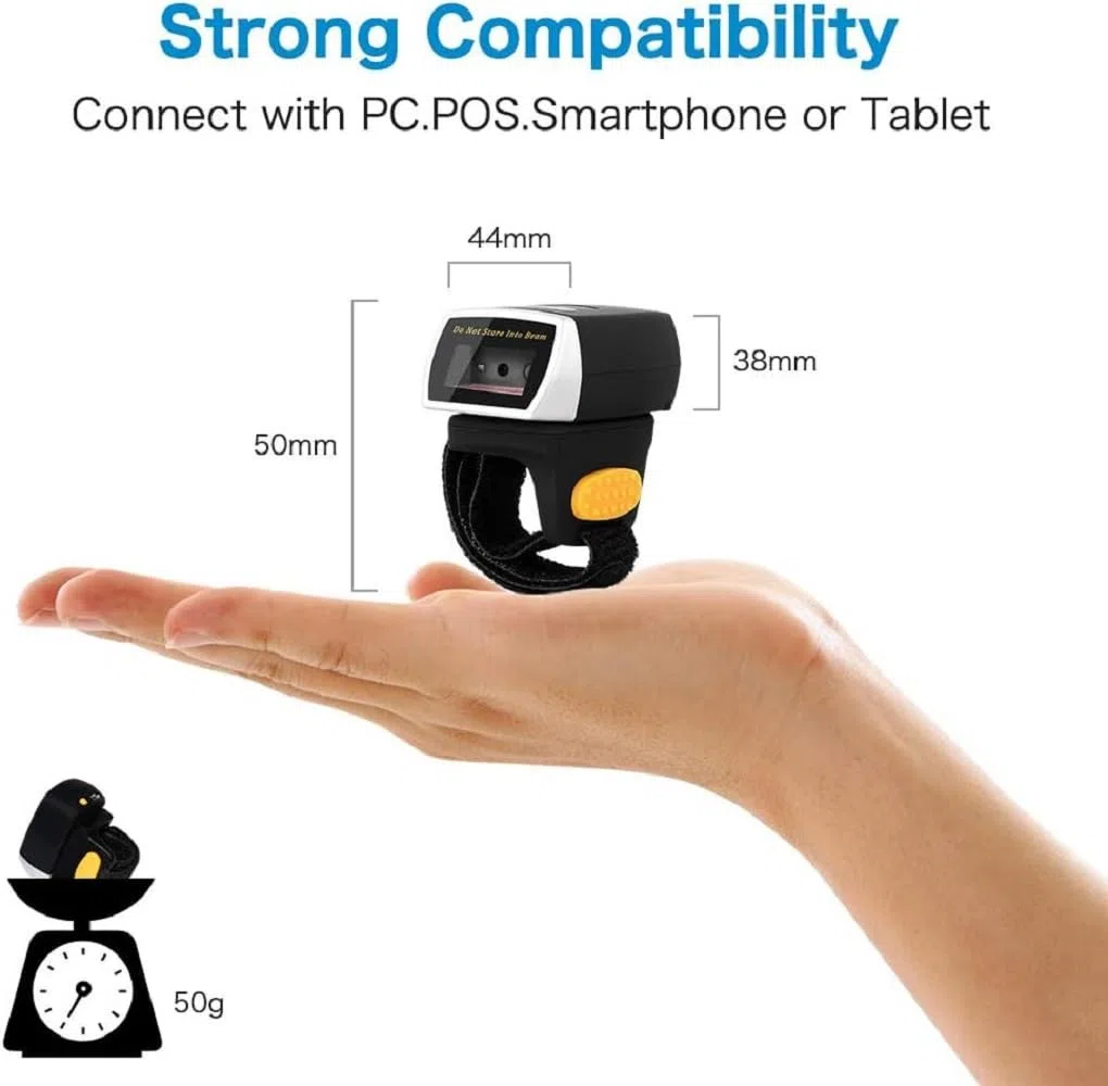 NETUM Mini Escáner de Código de Barras CCD Bluetooth Anillo Portátil Inalámbrico 1D CCD Lector de Código de Barras para el Pago Móvil Pantalla de Ordenador Compatible con Android/iOS/Windows NT-R3