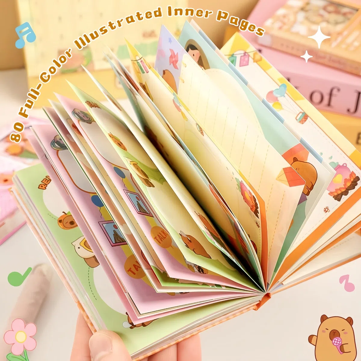 Capybara - Juego de cuadernos pequeños en espiral, divertido cuaderno en espiral, bloc de notas de bolsillo, kit de papelería Capybara, diario de alivio del estrés Gachapon de 3.5 x 5