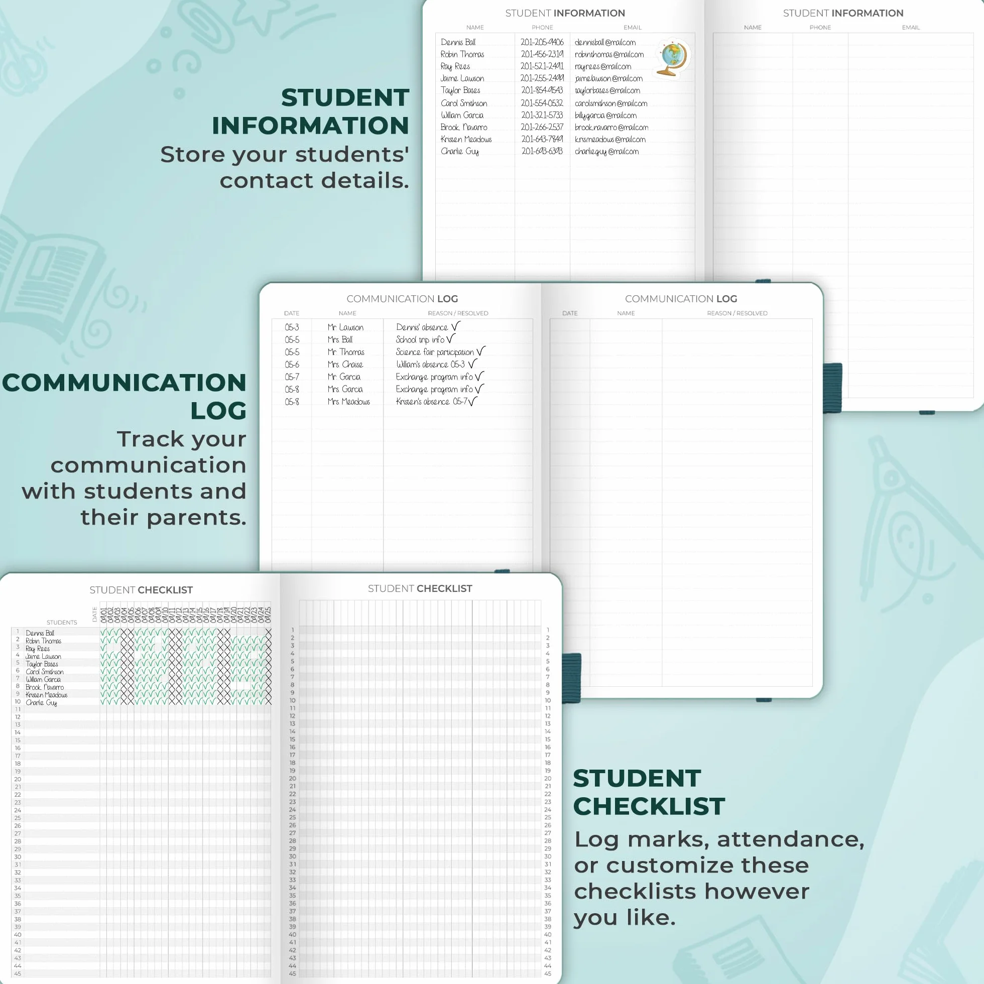 Clever Fox Planificador para profesores, planificador de año escolar con calendarios y planes de lecciones, libro de planes para profesores para organización de aula y escuela en casa, sin fecha, 7 x