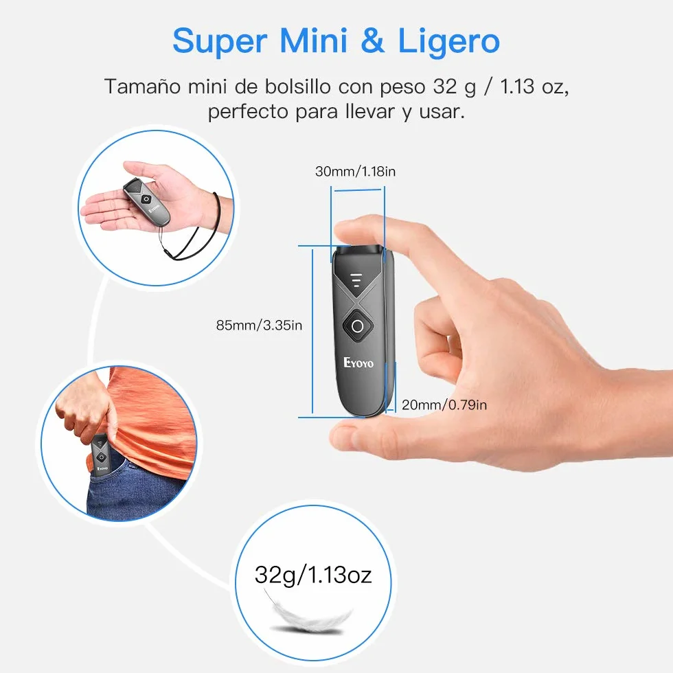 Eyoyo 2D Escáner de Código de Barras Bluetooth, QR Lector de Código de Barras 1D USB 2,4G Inalámbrico Data Matrix con Manual en Castellano y Inglés, Pistola Portátil para iOS, Android, Tabletas y PC