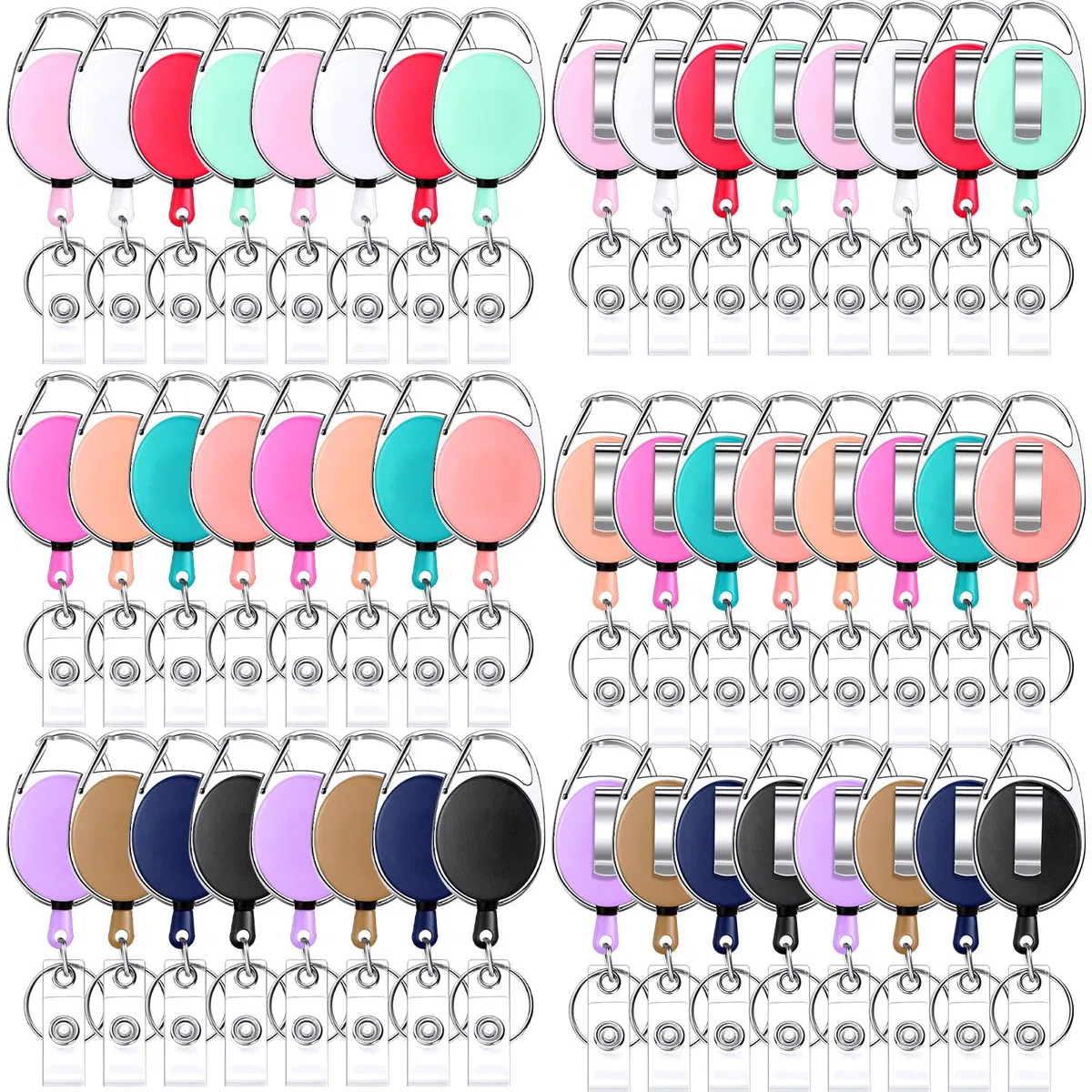 Paquete de 50 carretes retráctiles resistentes para insignias, soporte para lotes de identificación, llavero, tarjetero, portatarjetas retráctiles, clip de carrete para trabajadores de oficina,