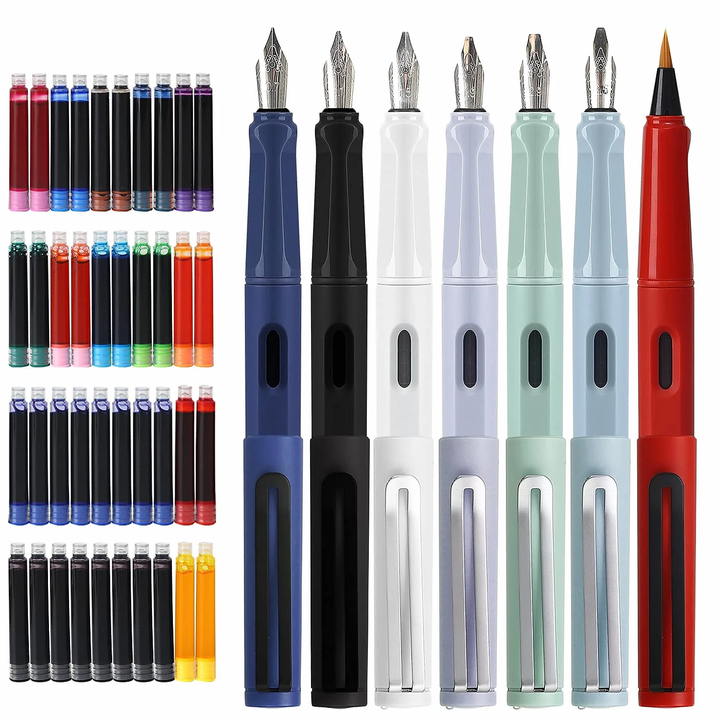 Juego de 7 plumas estilográficas de caligrafía con diferentes puntas y 40 cartuchos de tinta, juego de caligrafía para principiantes - MU-09