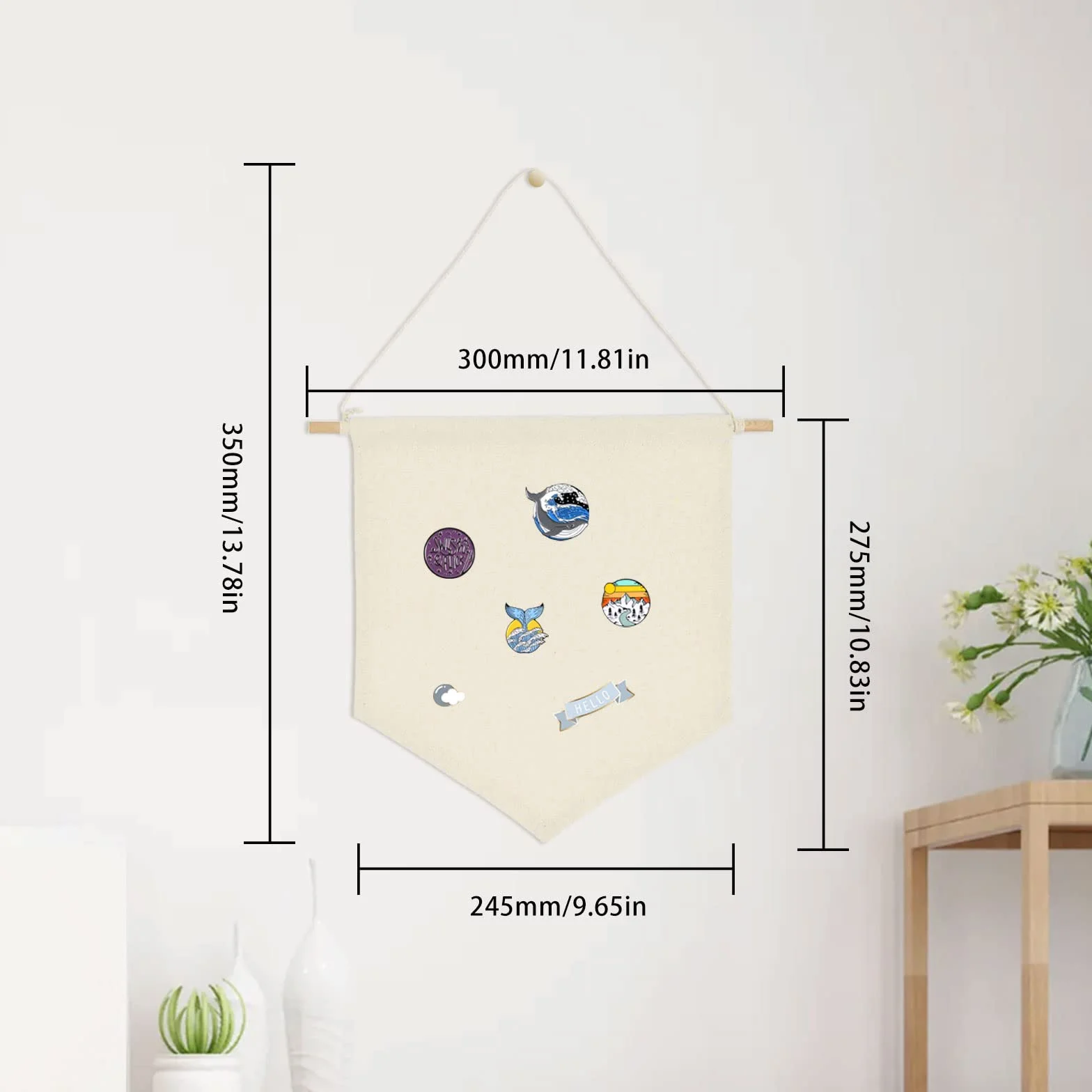10 pancartas de lienzo de pared, lienzo blanco beige con clavija de madera, pin esmaltado para insignias, botones, colecciones de solapa