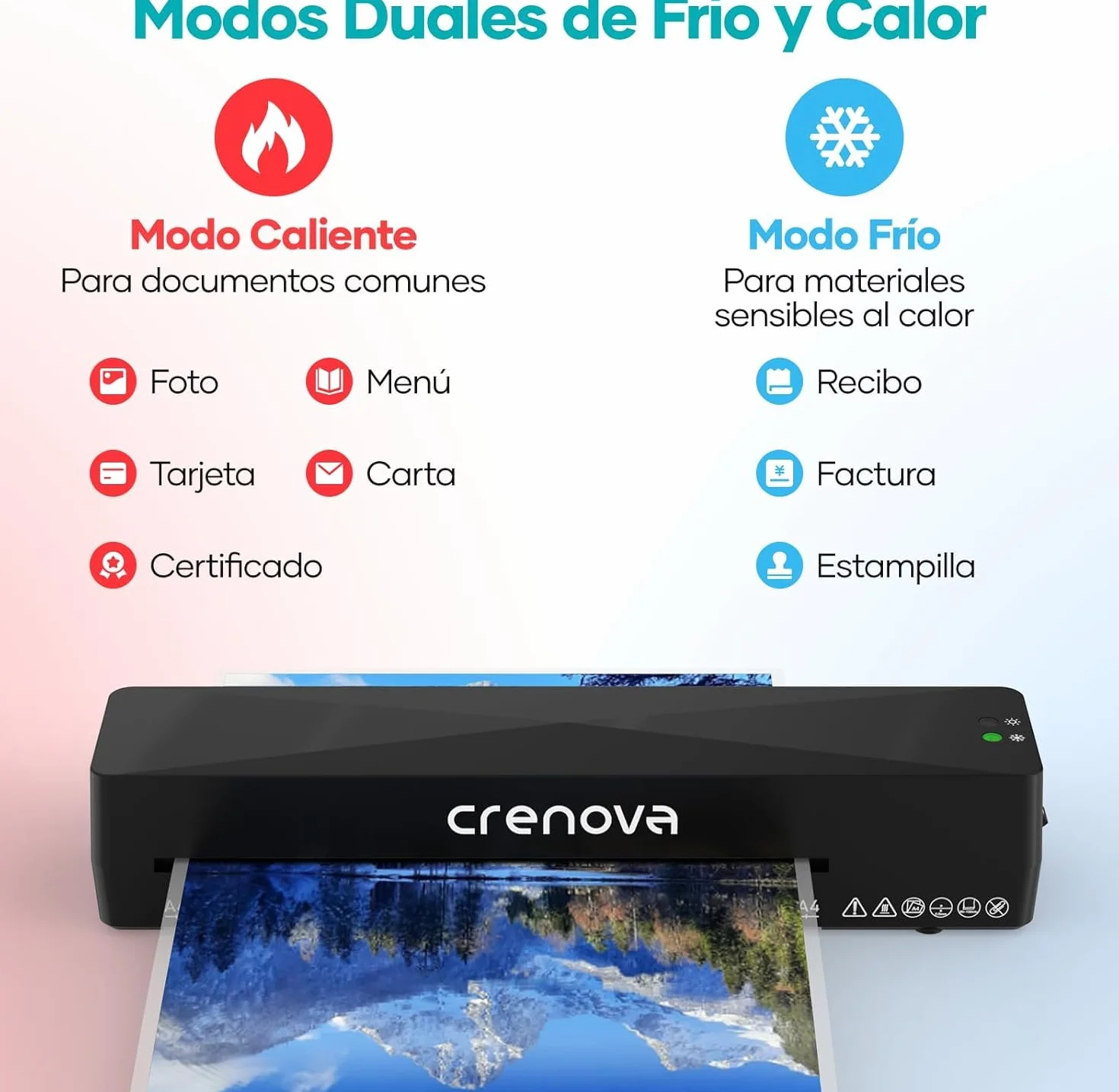 Crenova Plastificadora con Guillotina, Modo Frío y Caliente, Laminadora 11 fundas, Negro