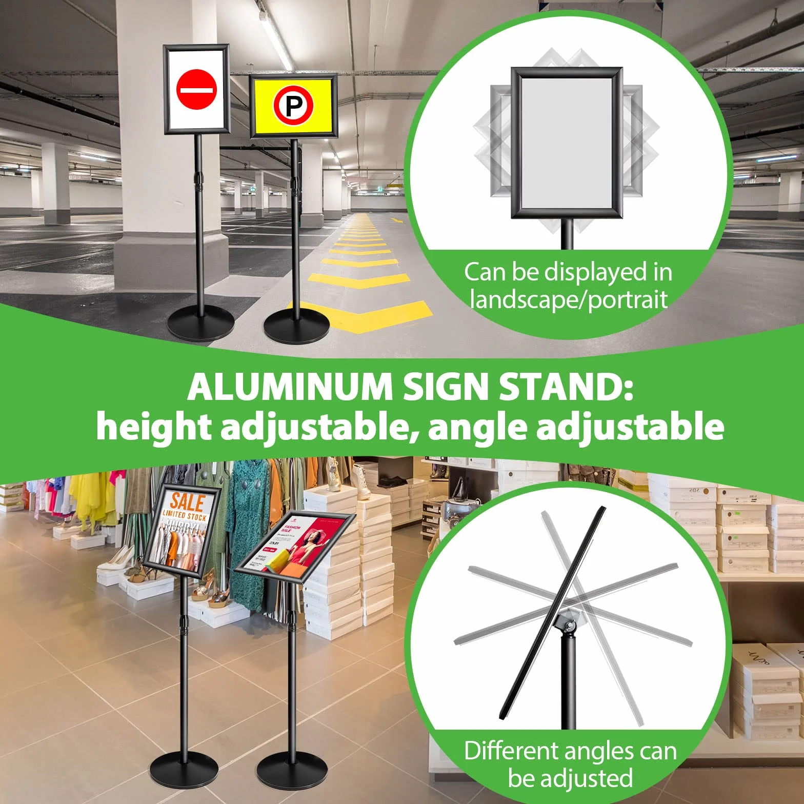 NewZeal Soporte para cartel ajustable tamaño A4, soporte para cartel de pie resistente, soporte para anuncios, soporte para carteles para bodas/espectáculos/exhibiciones/publicidad, negro