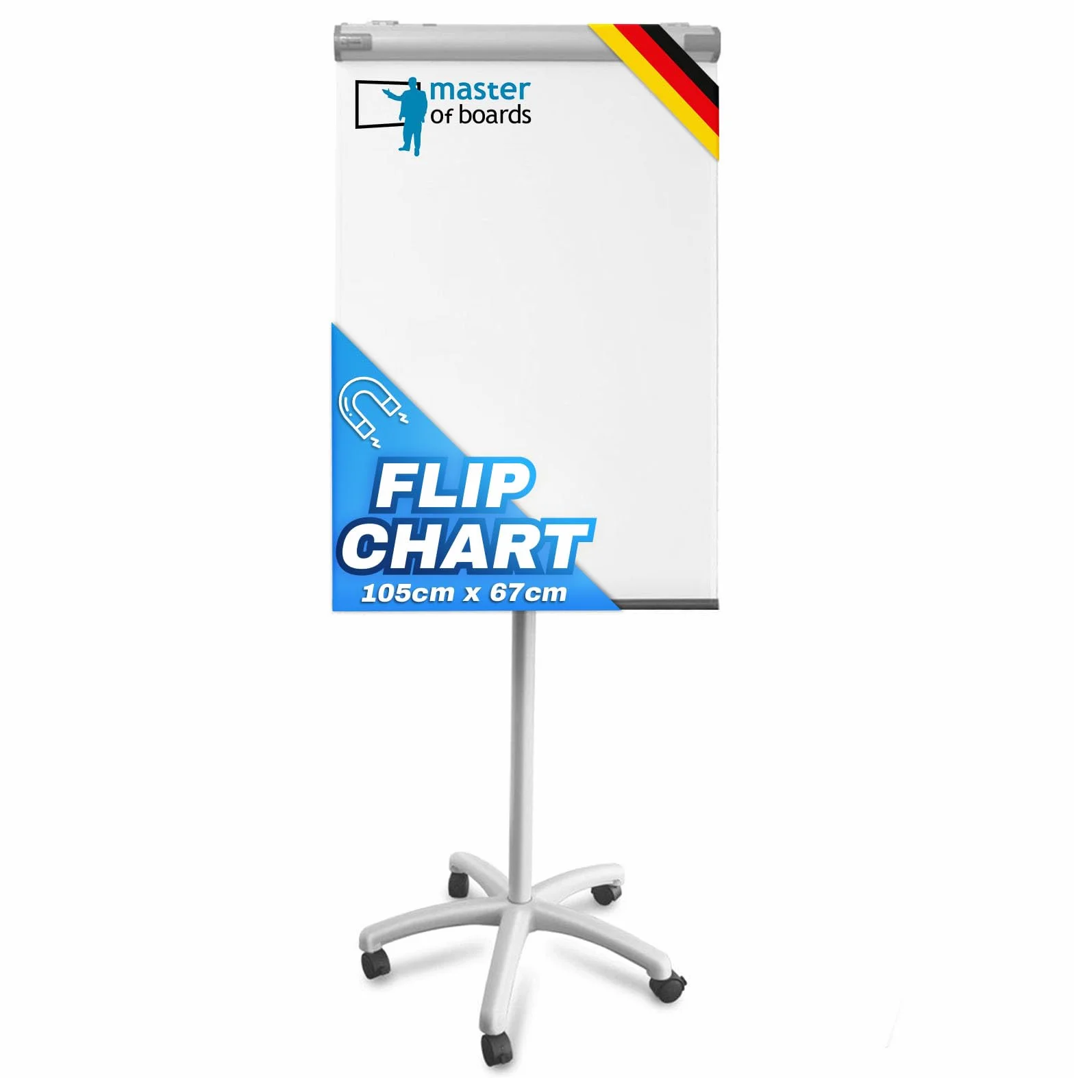 Master of Boards Profesional rotafolio con portarrollos Soporte | móvil y versátil | Papel desplegables | ajustable