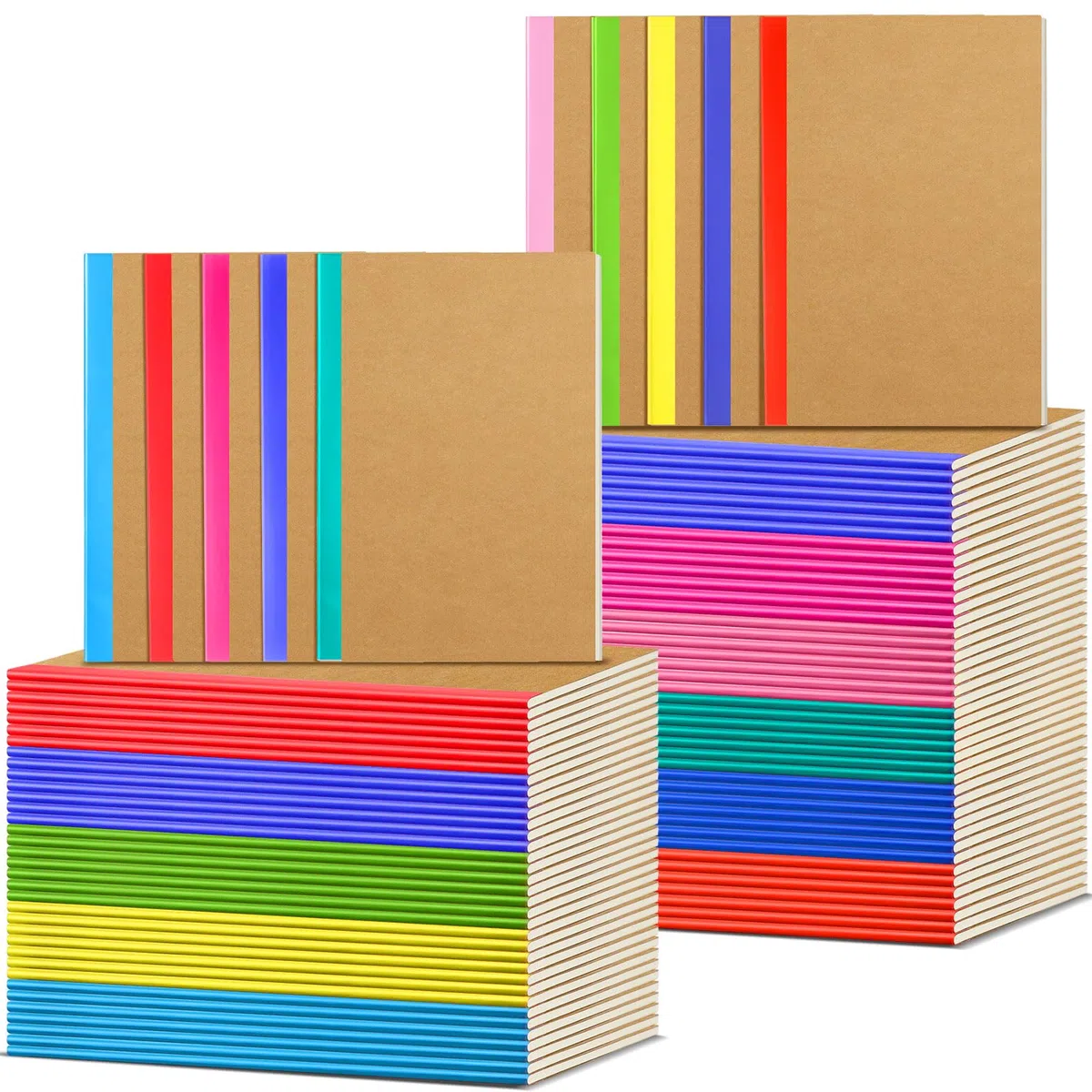 Handepo Paquete de 100 cuadernos de composición con rayas de papel kraft a rayas, diario de viaje para estudiantes, suministros de oficina (A6, colorido)