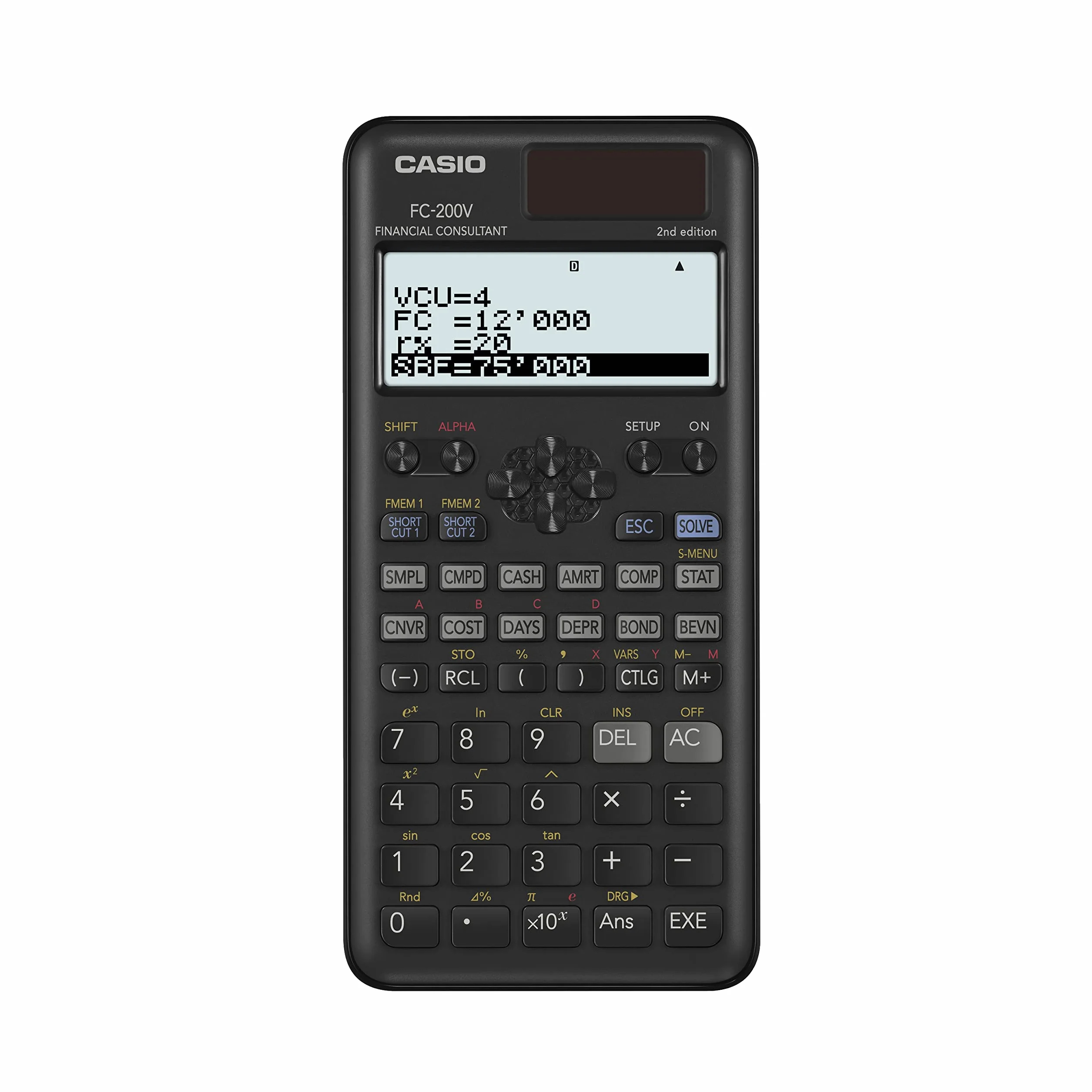 Casio FC-200V-2 Calculadora Financiera, 16,2 x 7,7 x 1,1, Negro
