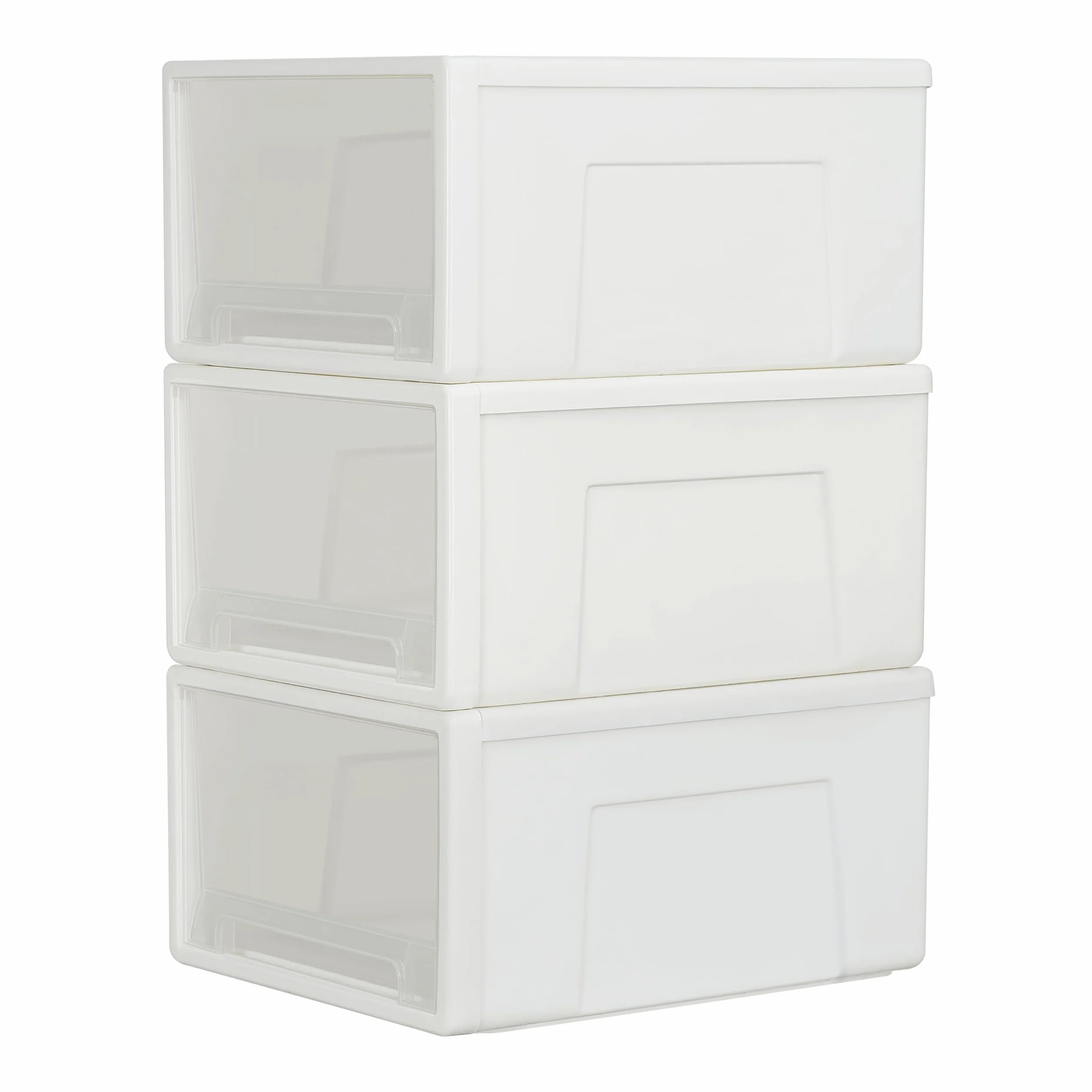 Cetomo 50L*3 Cajones de Almacenamiento de Plástico, Organizadores para Escritorio de Oficina, Caja de Almacenamiento, Torre Apilable para Cosméticos, Resistente, Blanco, Transparente, 50L-3 Unidades