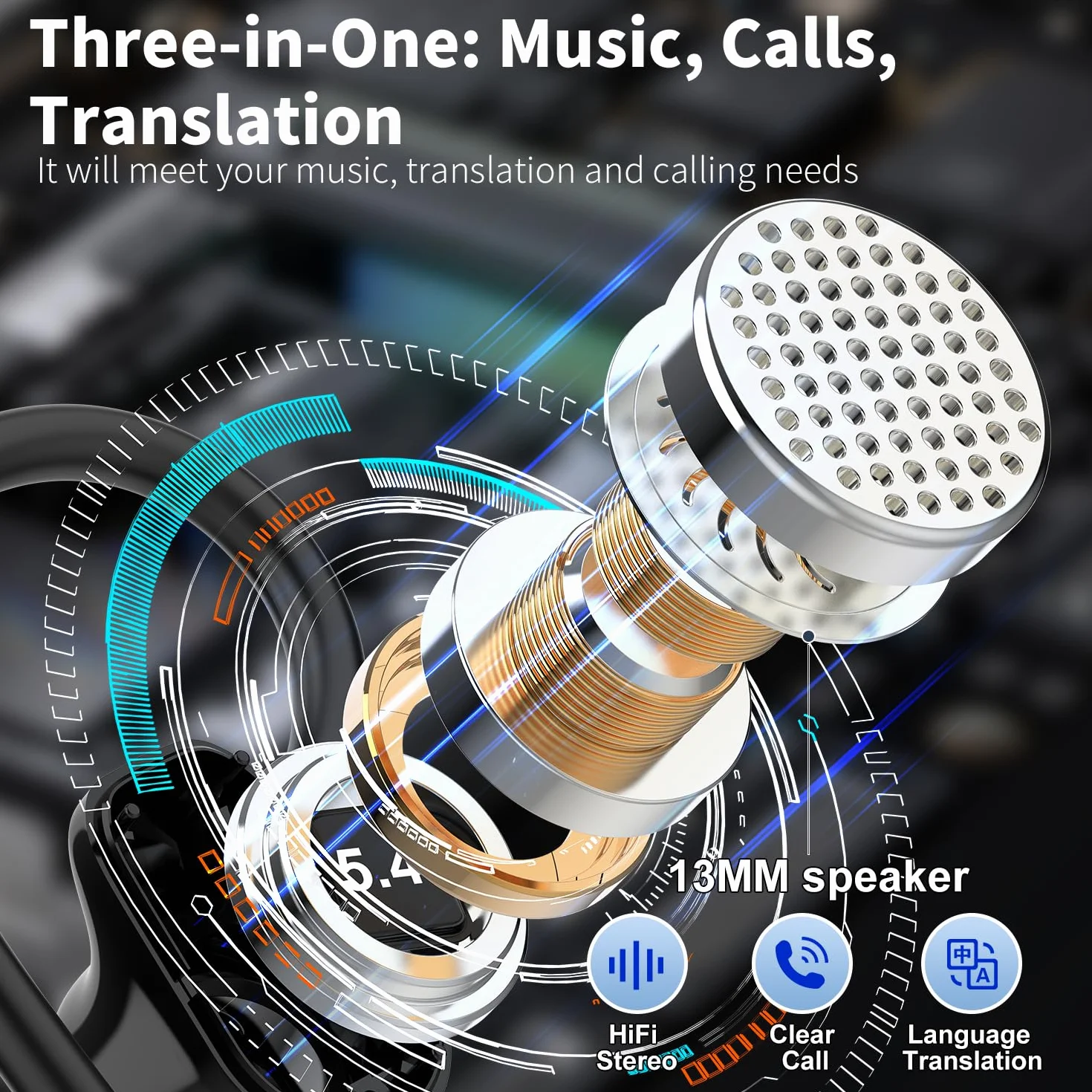 OYIB Auriculares Traductores en Tiempo Real, 3 in 1 AI auriculares Traductor de Idiomas 164 Idiomas con APP, 50H Cascos Inalambricos Bluetooth 5.4 con Control Táctil con luz LED para Viajes, Reuniones