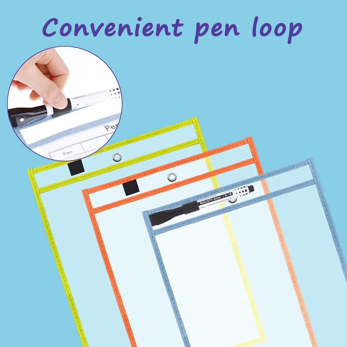 Antner Paquete de 30 fundas de bolsillo de borrado en seco de gran tamaño, soportes reutilizables para boletos, protectores de página de hojas de plástico transparente, bolsillos de trabajo