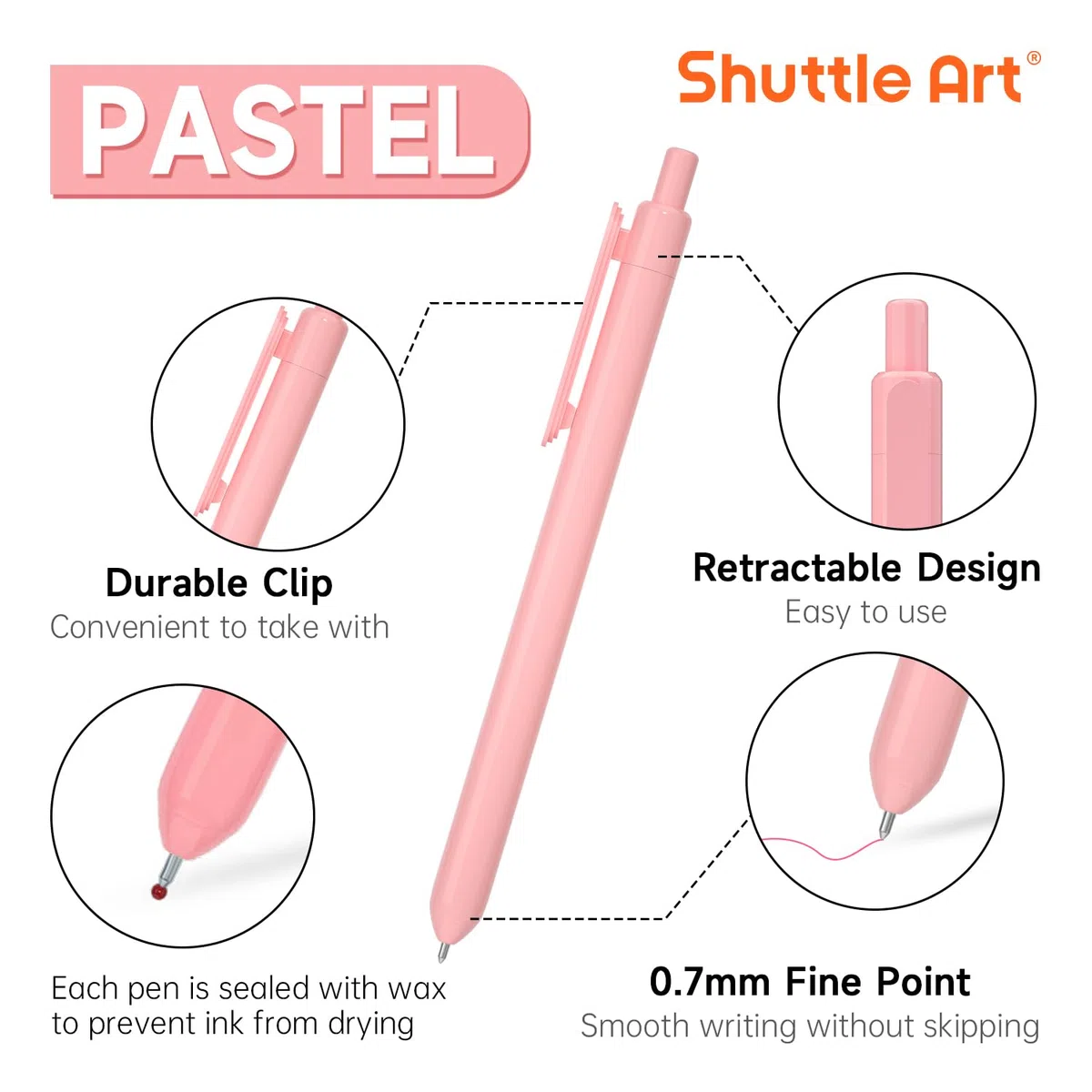 Shuttle Art Bolígrafos retráctiles de gel de colores, 0,5 mm, 8 colores, bolígrafos de tinta de gel, bolígrafos pastel, punta fina, secado rápido, bonitos bolígrafos para escribir, dibujar, diario
