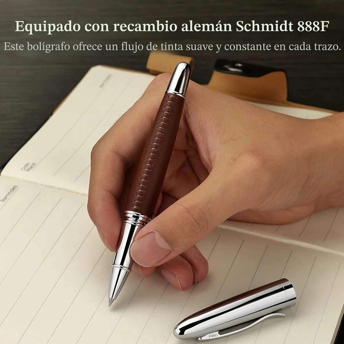 BEILUNER 318 Bolígrafo Roller de Lujo en Piel, Pelle Premium Cosida a Mano & Acabado Cromado, Recambio Schmidt, Mejor Set de Regalo Ejecutivo para Hombre y Mujer, Pluma Rellenable - Marrón
