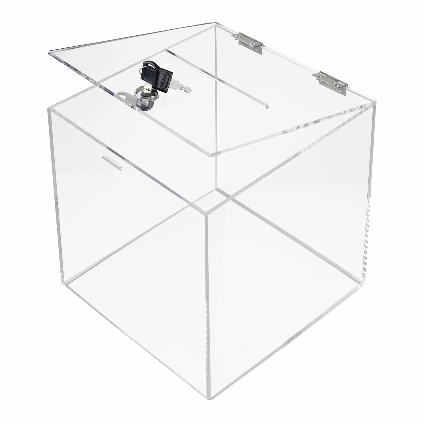 HMF 46917 Caja de donación de acrílico con cerradura | 25 x 25 x 25 cm | DIN A5 | Transparente