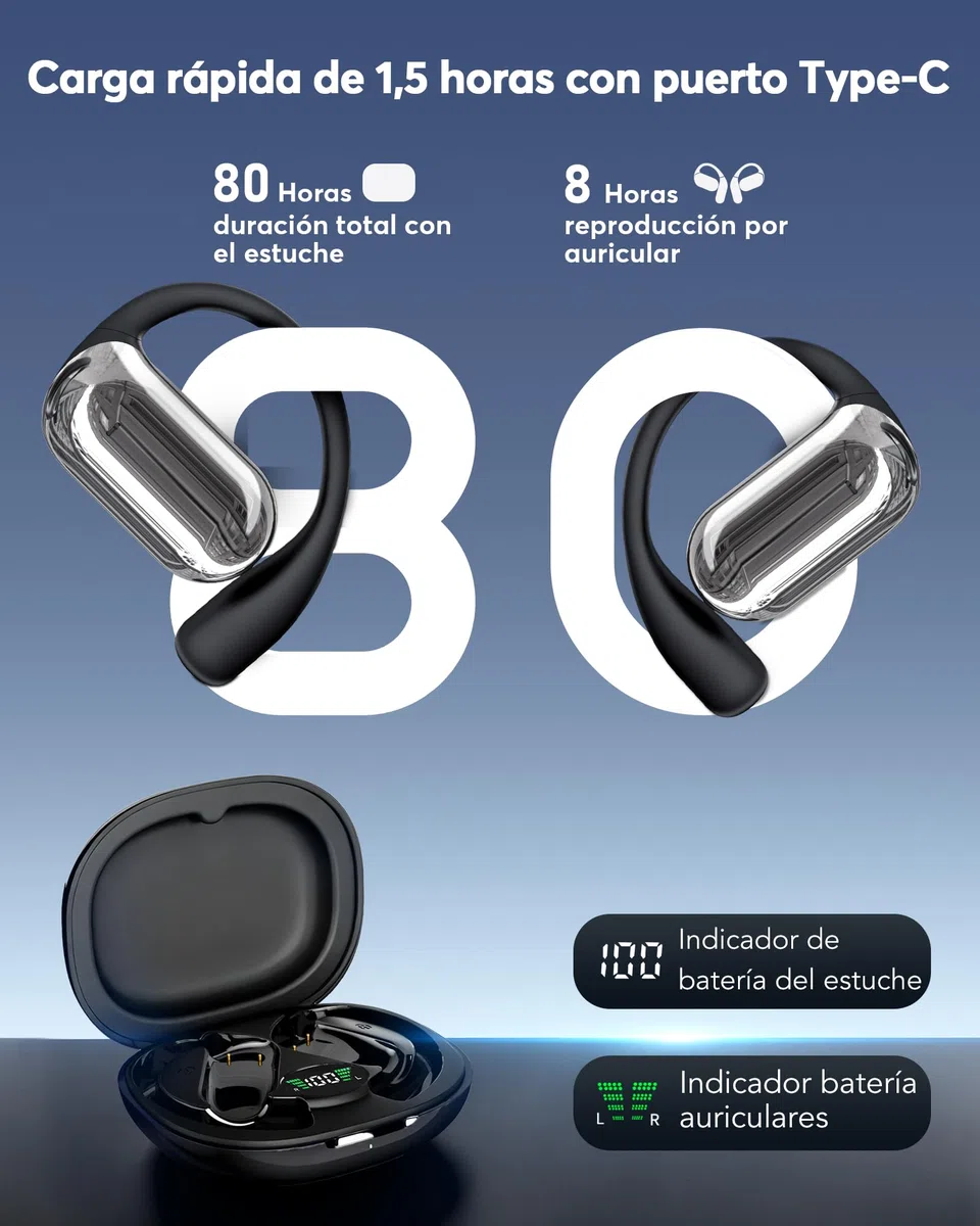 Auriculares Traductor en Tiempo Real con IA, traductor instantaneo de voz en 199 Idiomas, Auriculares Traductores Abiertos con Pantalla Táctil LED, Bluetooth 6.1, 80H batería, IPX7, viajes y reuniones
