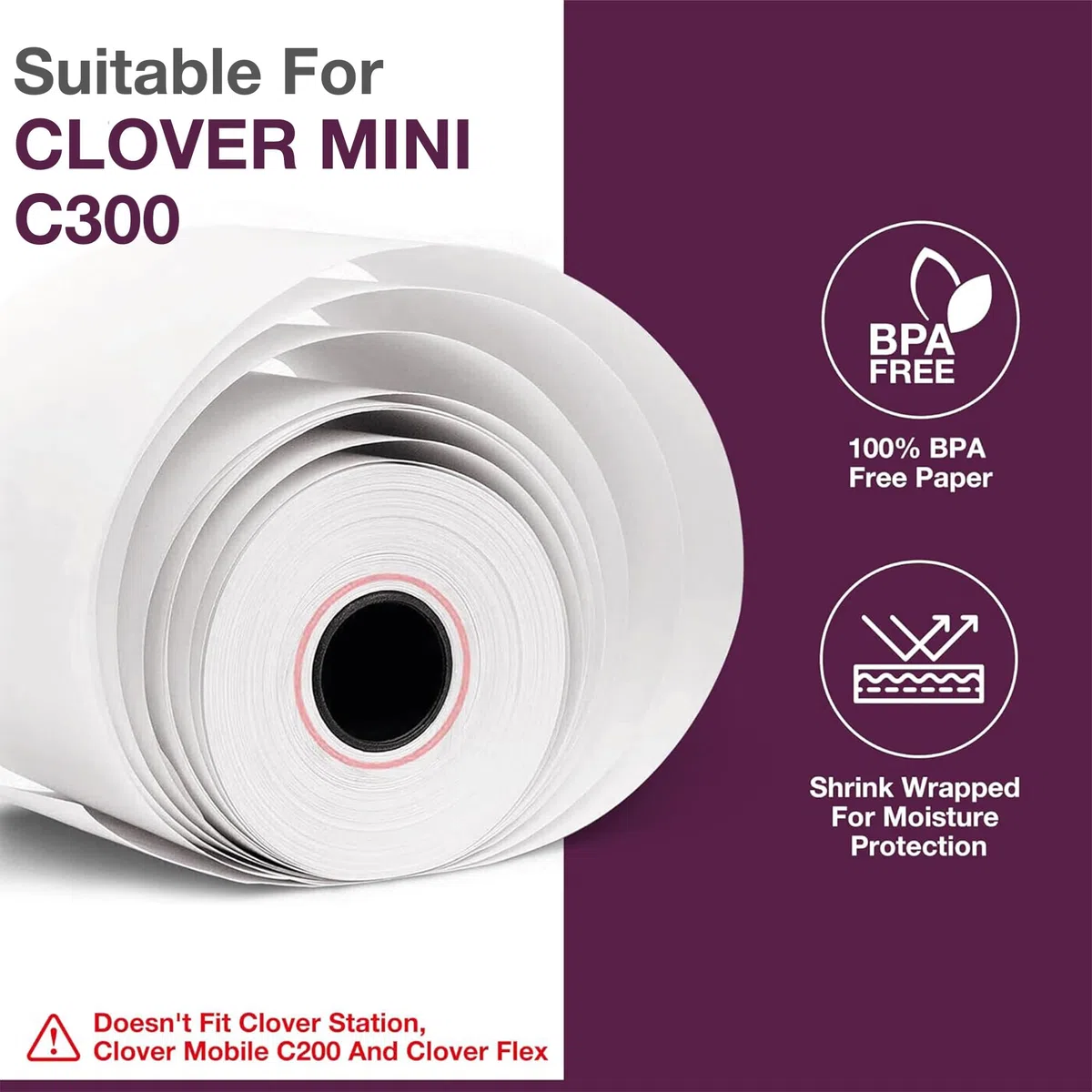Papel térmico de 2 1/4 x 85-55 GSM, 50 rollos de papel multiusos para recibos POS, papel blanco para tarjetas de crédito para alta demanda de impresión
