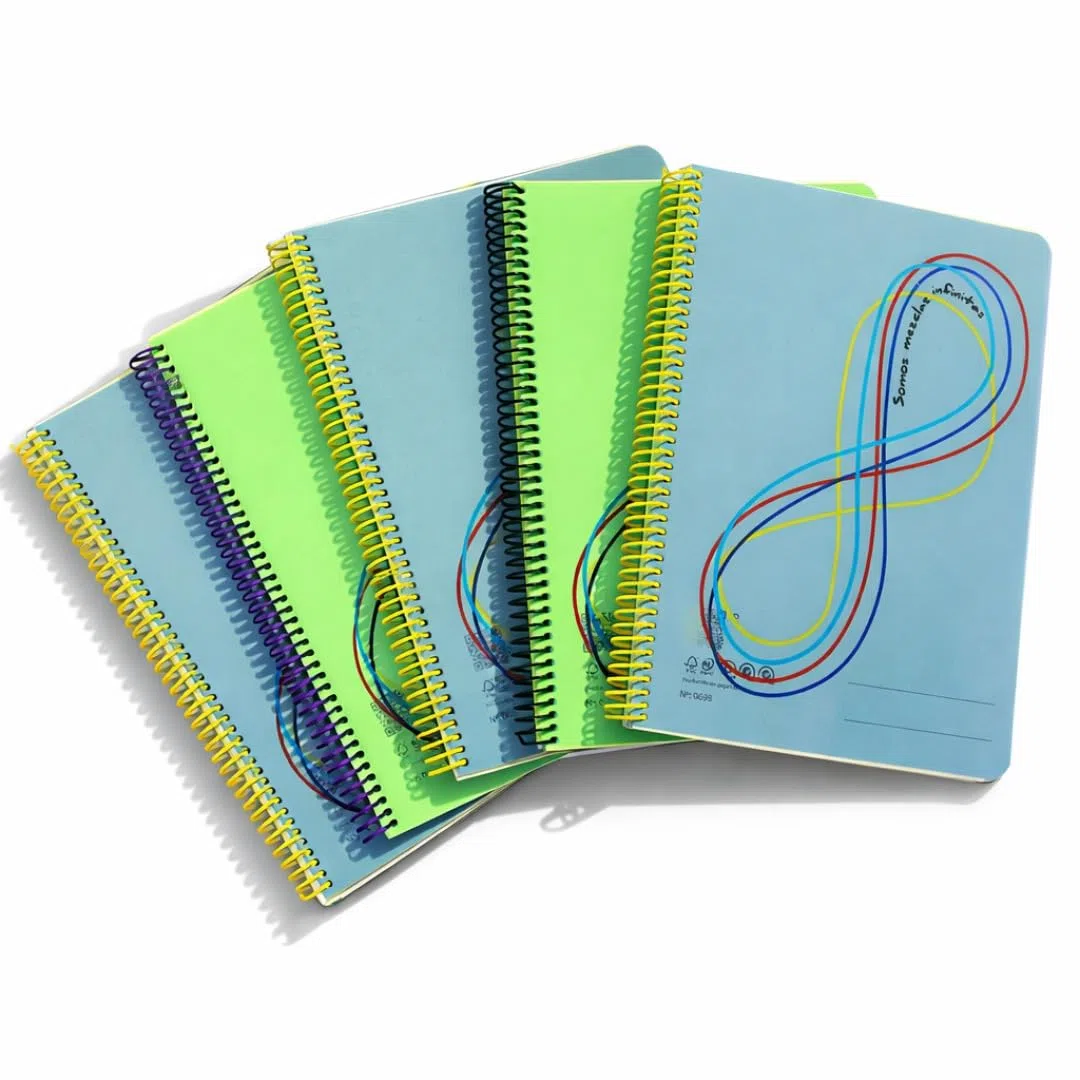 Optimer System - Pack de 5 Libretas A4 de Tapa Rígida – Cuaderno de Cuadrícula 90g con Espiral de Color – Bloc de Notas Profesional para Oficina y Estudios – Notebook Resistente y Elegante (5)