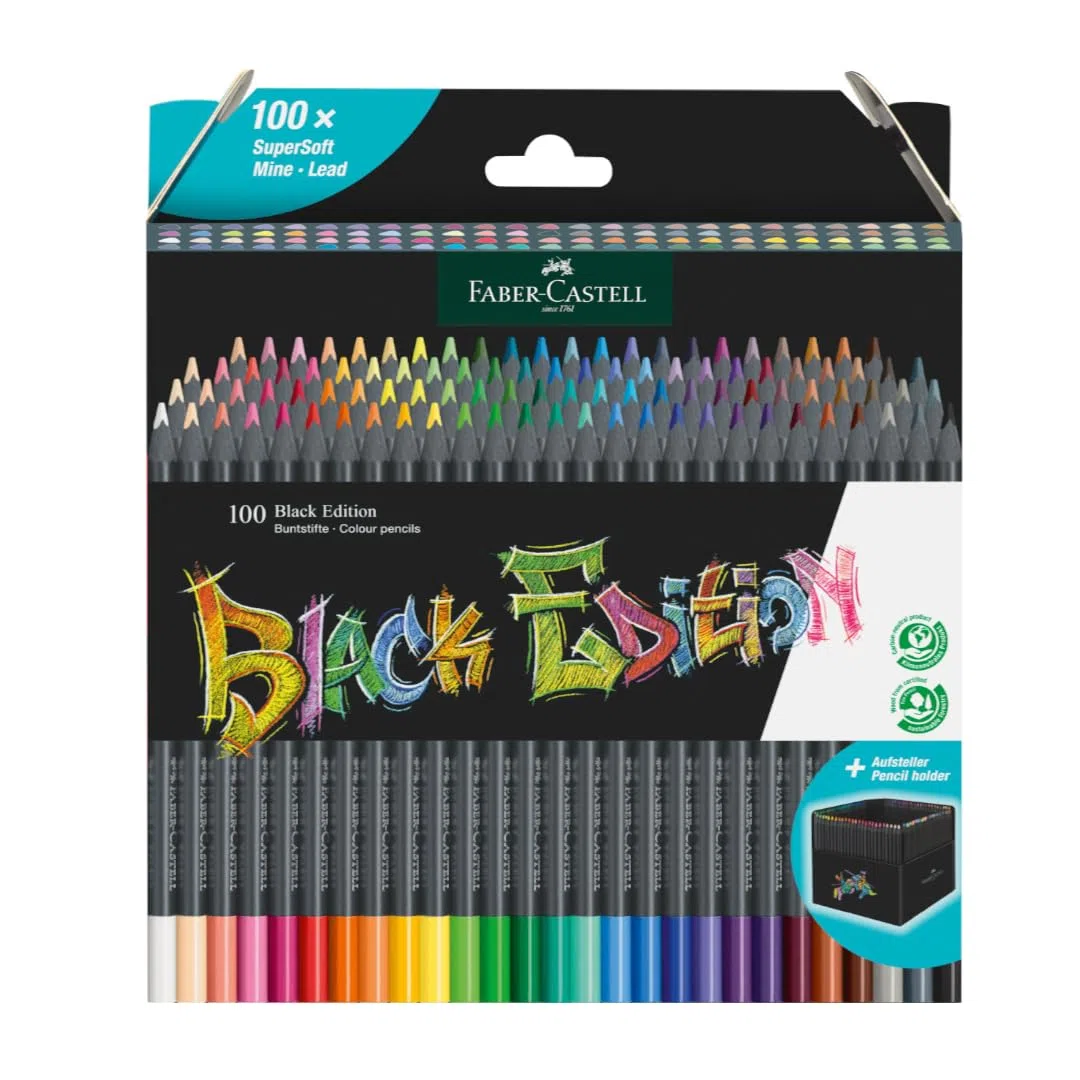 Faber-Castell 116411 - Lápices de color Black Edition, caja de 100, irrompibles, para niños y adultos