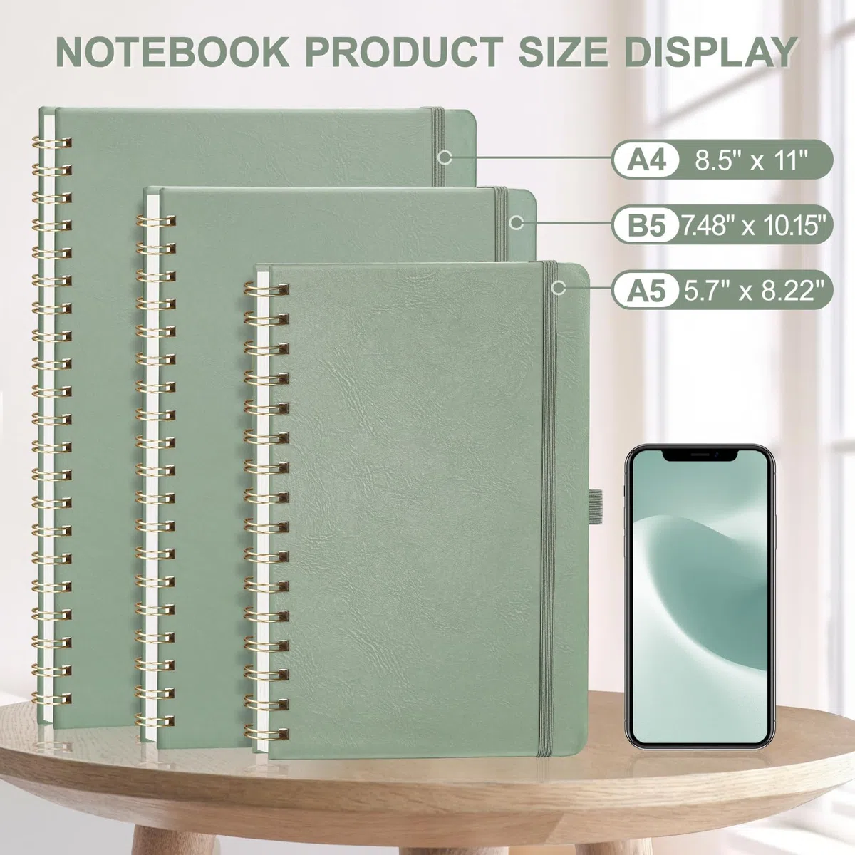 AHGXG Cuaderno de papel cuadriculado, cuaderno en espiral de 8.5 x 11 pulgadas, cuaderno de cuadrícula grande de cuero de tapa dura A4, papel gráfico grueso de 100 g/m², diarios para escritura
